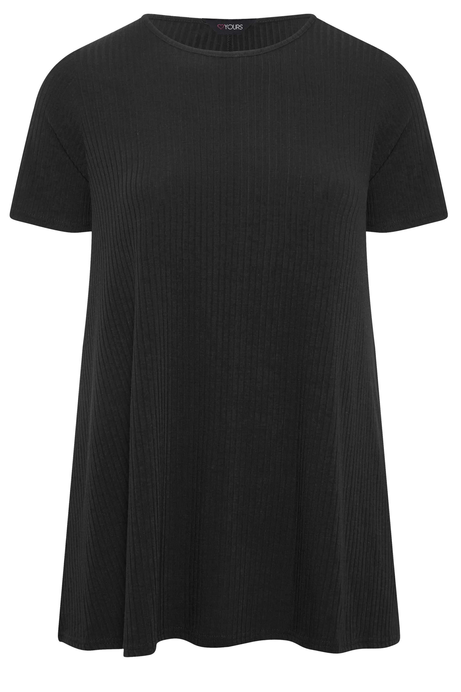 Plus Size Black Ribbed Swing Top | Yours Clothing