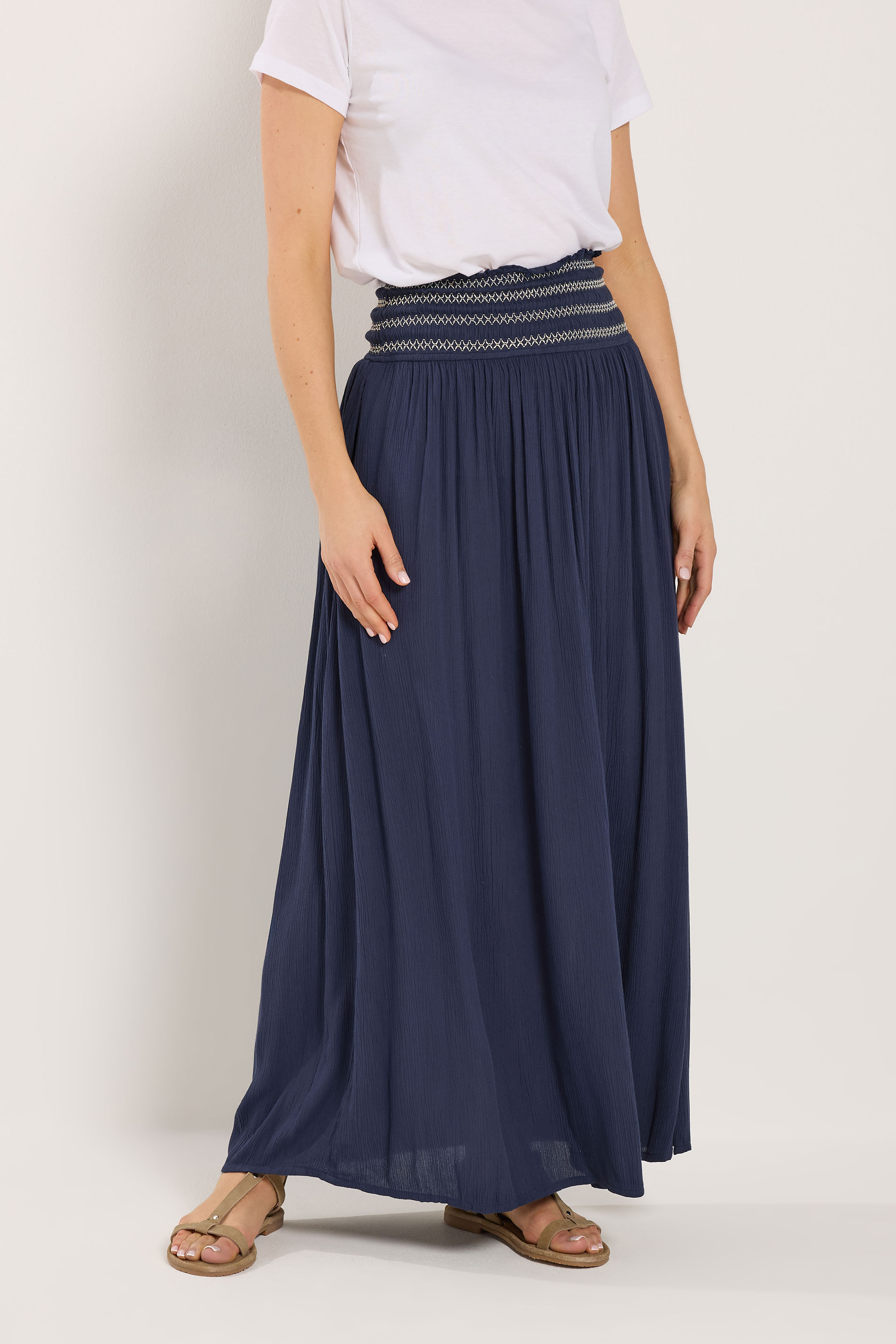 LTS Tall Navy Blue Embroidered Waist Maxi Skirt 1