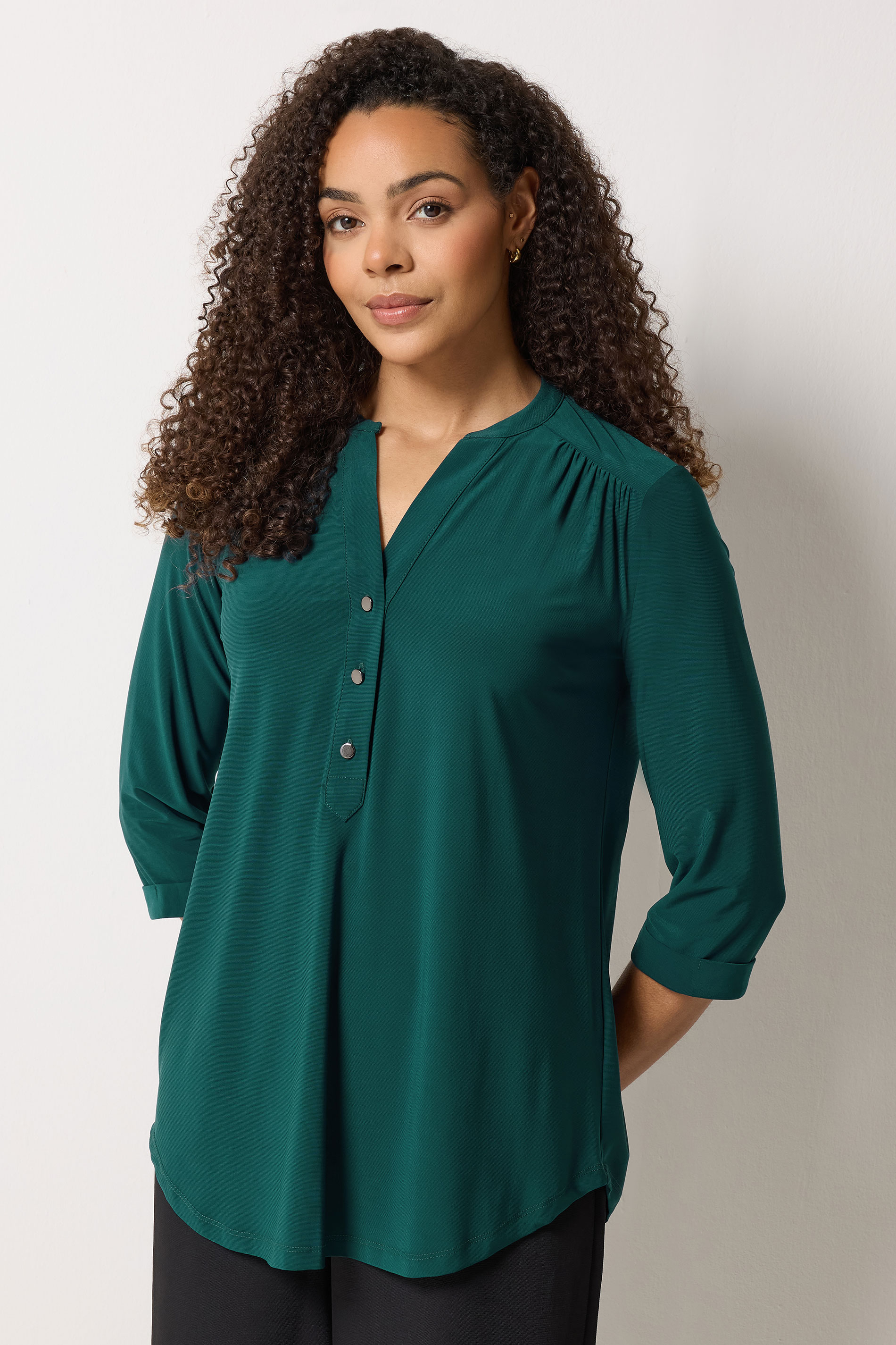 M&Co Green Half Placket Collarless Shirt | M&Co 3
