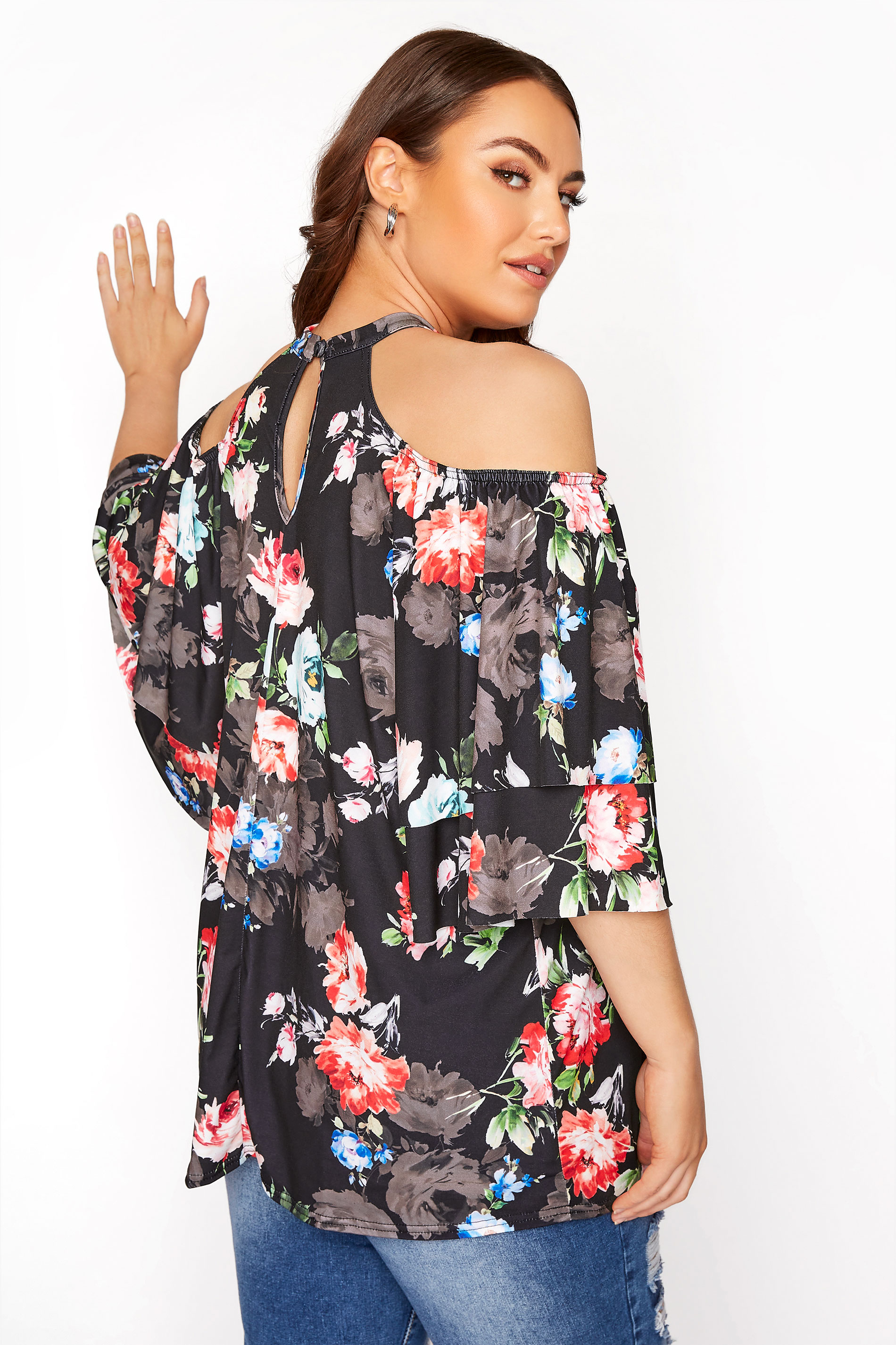 Limited Collection Black Floral Cold Shoulder Top Yours Clothing