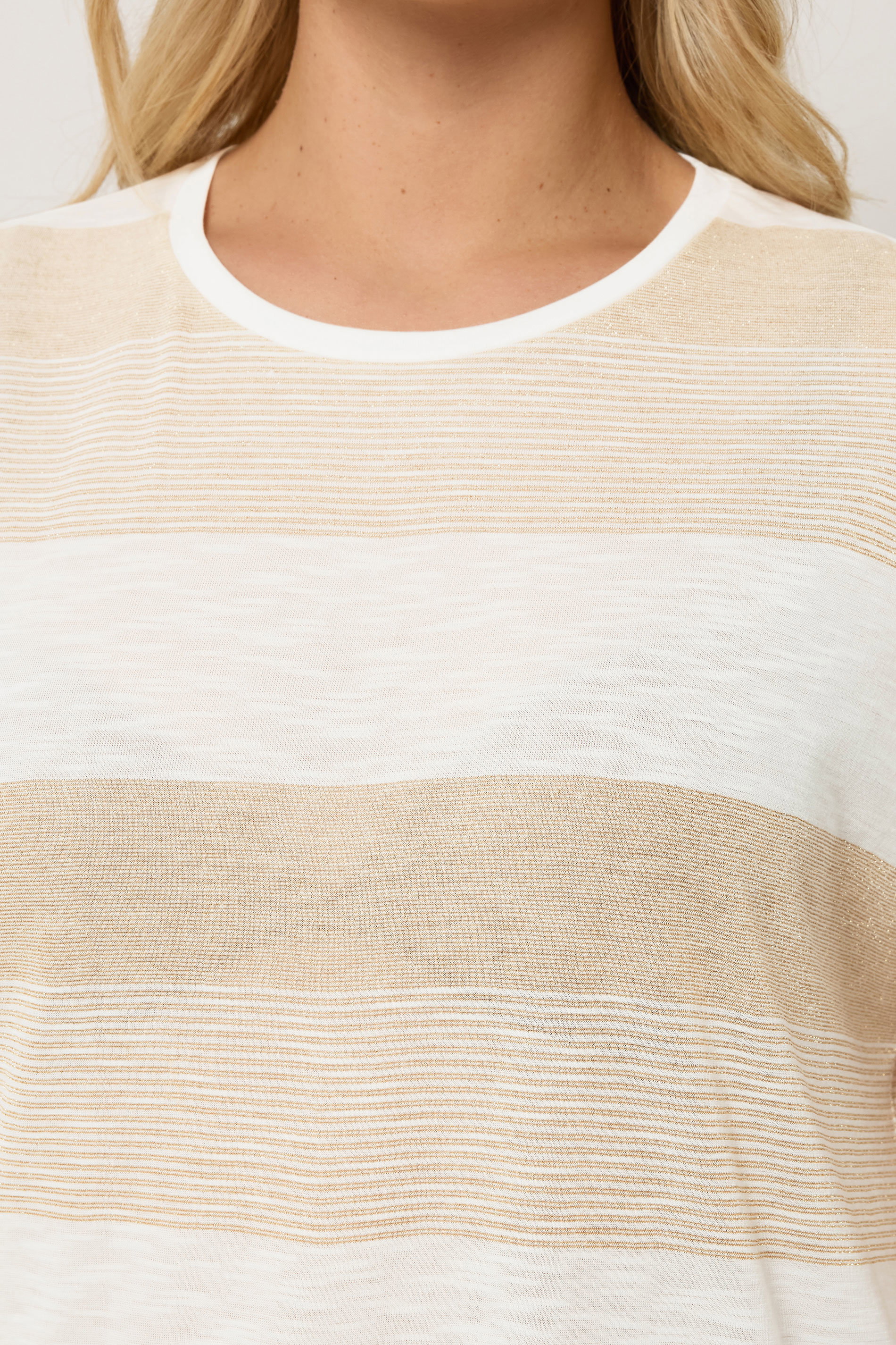 YOURS Plus Size Natural Brown & Gold Shimmer Stripe Top | Yours Clothing 4