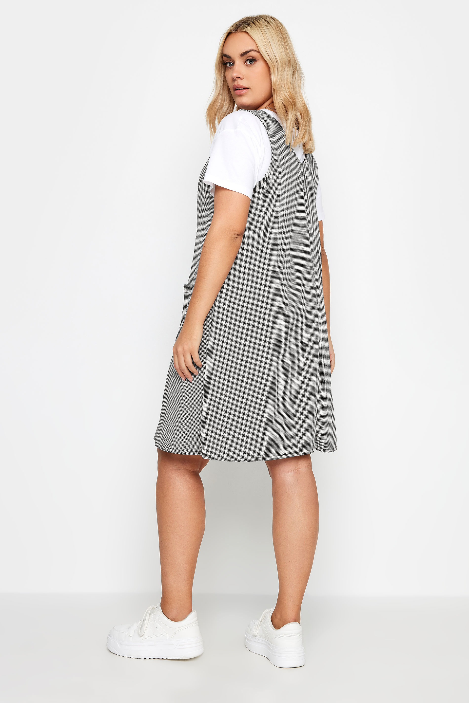 YOURS Curve Grey Check Print Button Through Pinafore Dress | Yours Clothing 3