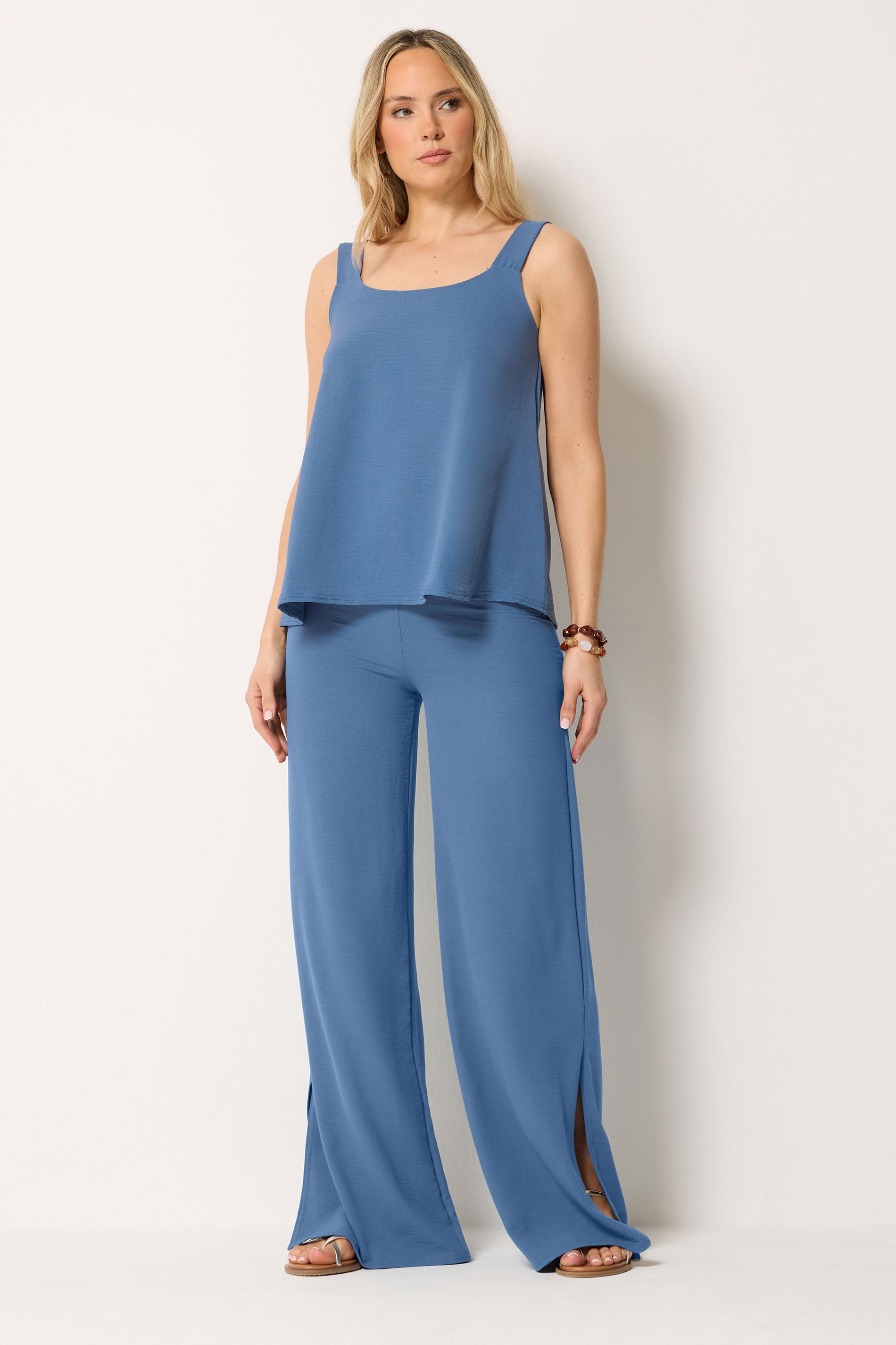 LTS Tall Women's Denim Blue Linen Look Vest Top | Long Tall Sally 2