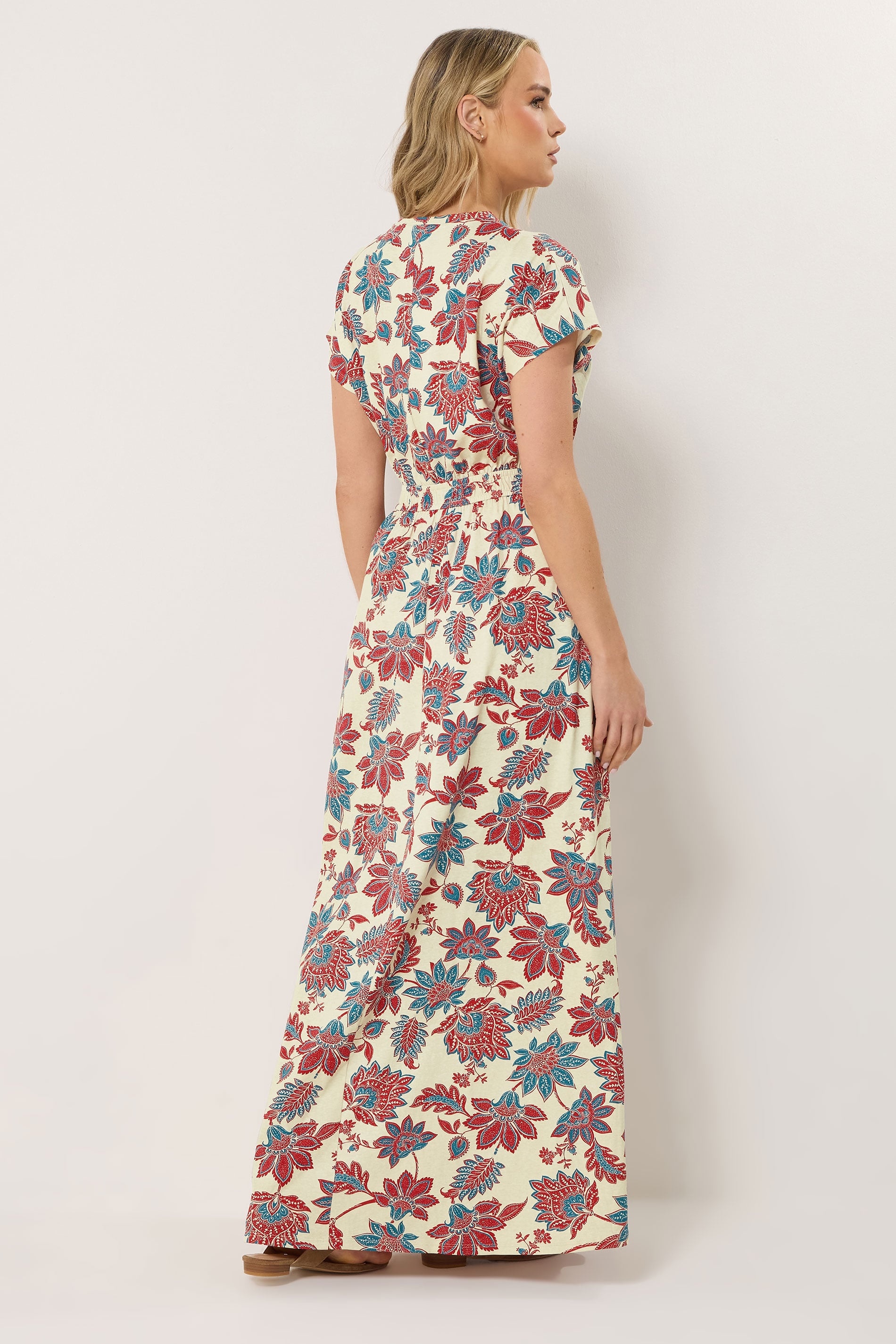 LTS Tall Women's Red & Blue Floral Shirred Waist Cotton Maxi Dress | Long Tall Sally 2