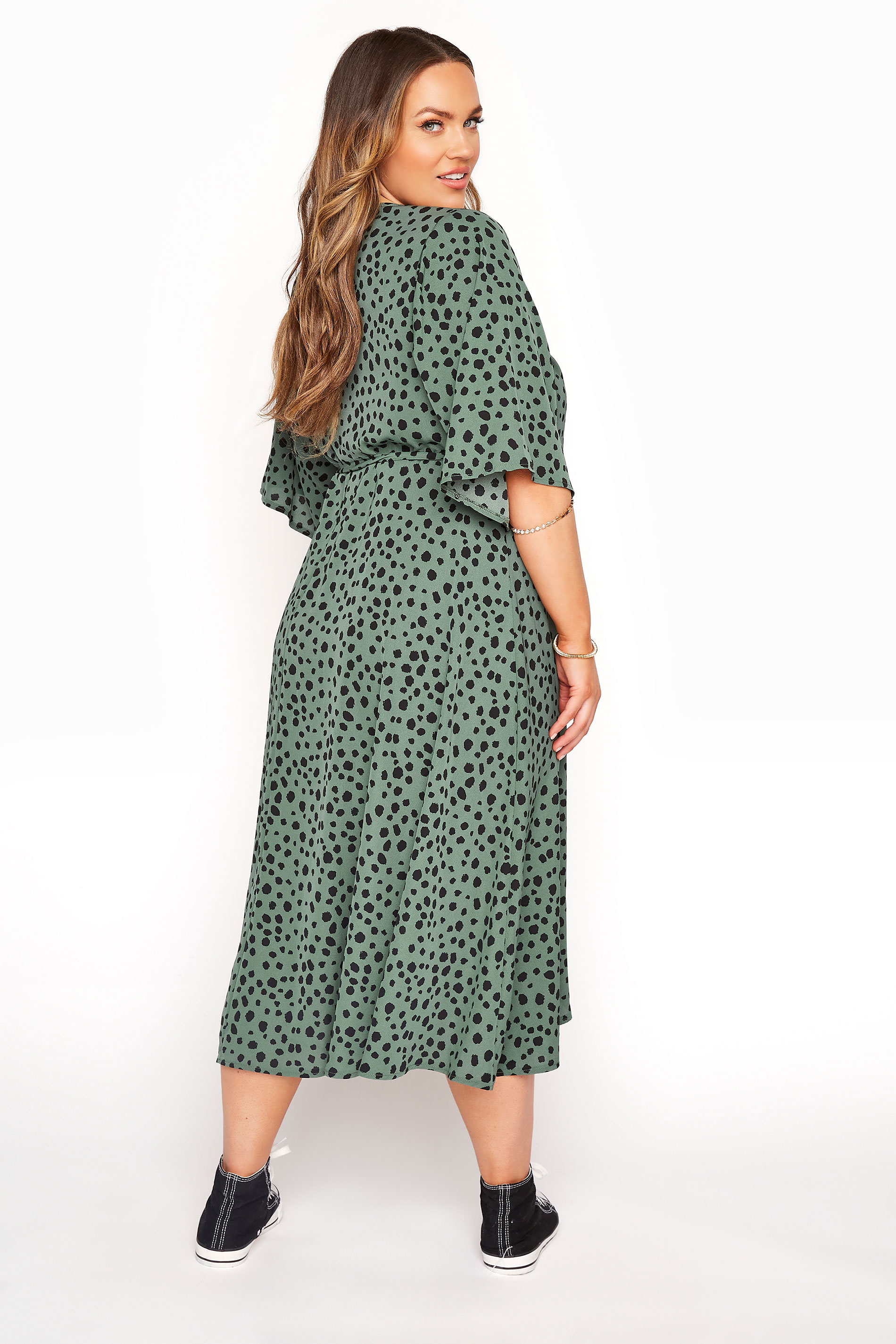 Yours London Sage Green Dalmatian Wrap Dress Yours Clothing