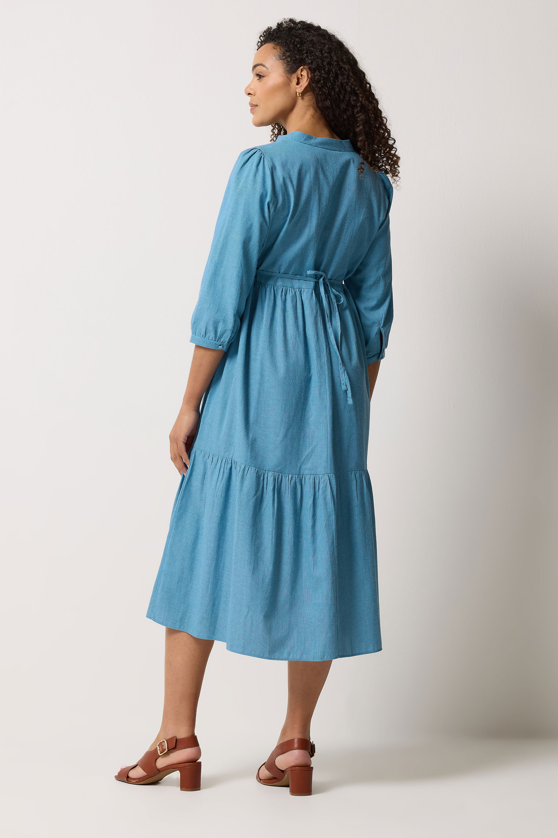 M&Co Blue Fine Stripe Tiered Maxi Dress | M&Co 4