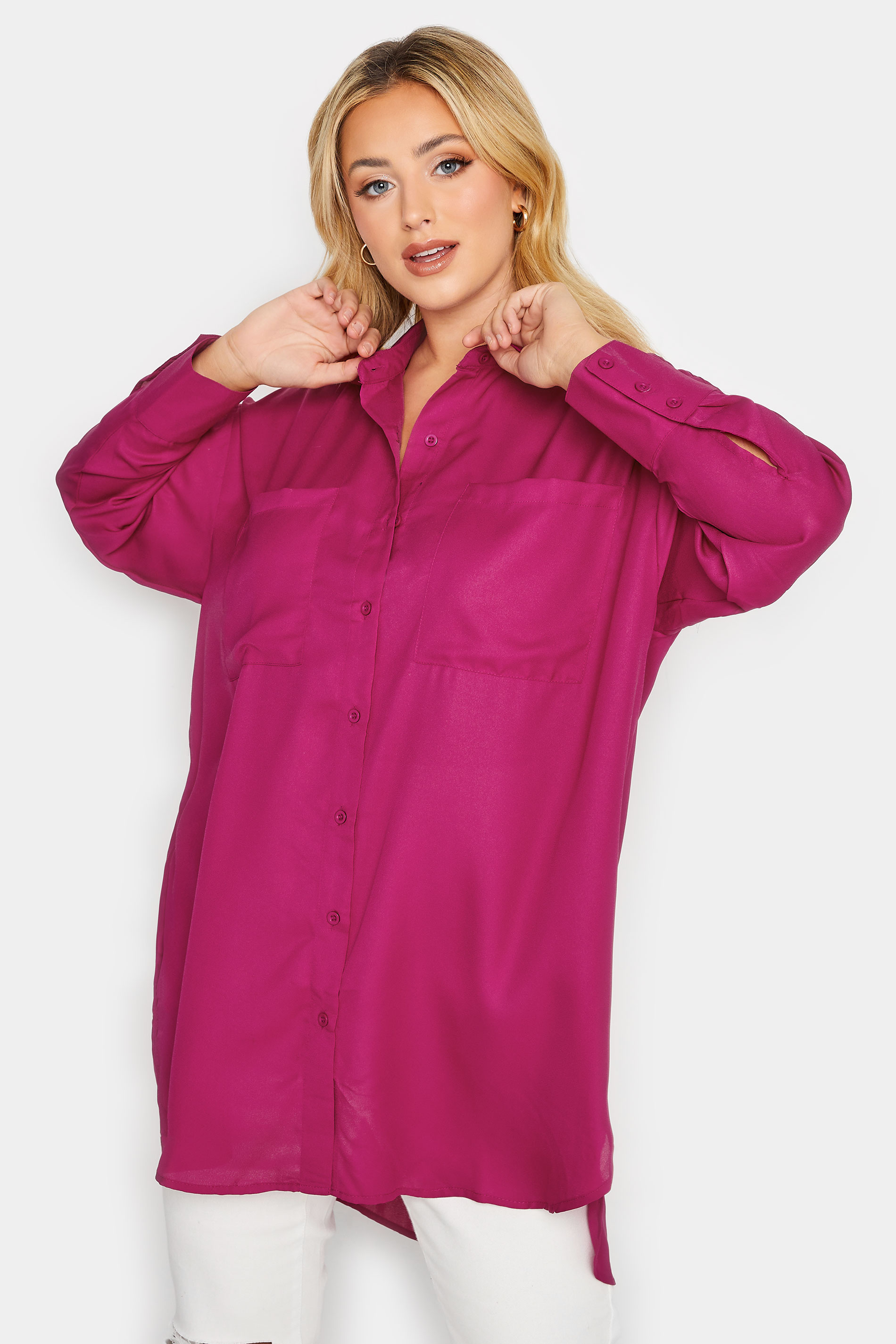 Plus Size Pink Oversized Boyfriend Shirt | Yours Clothing 1