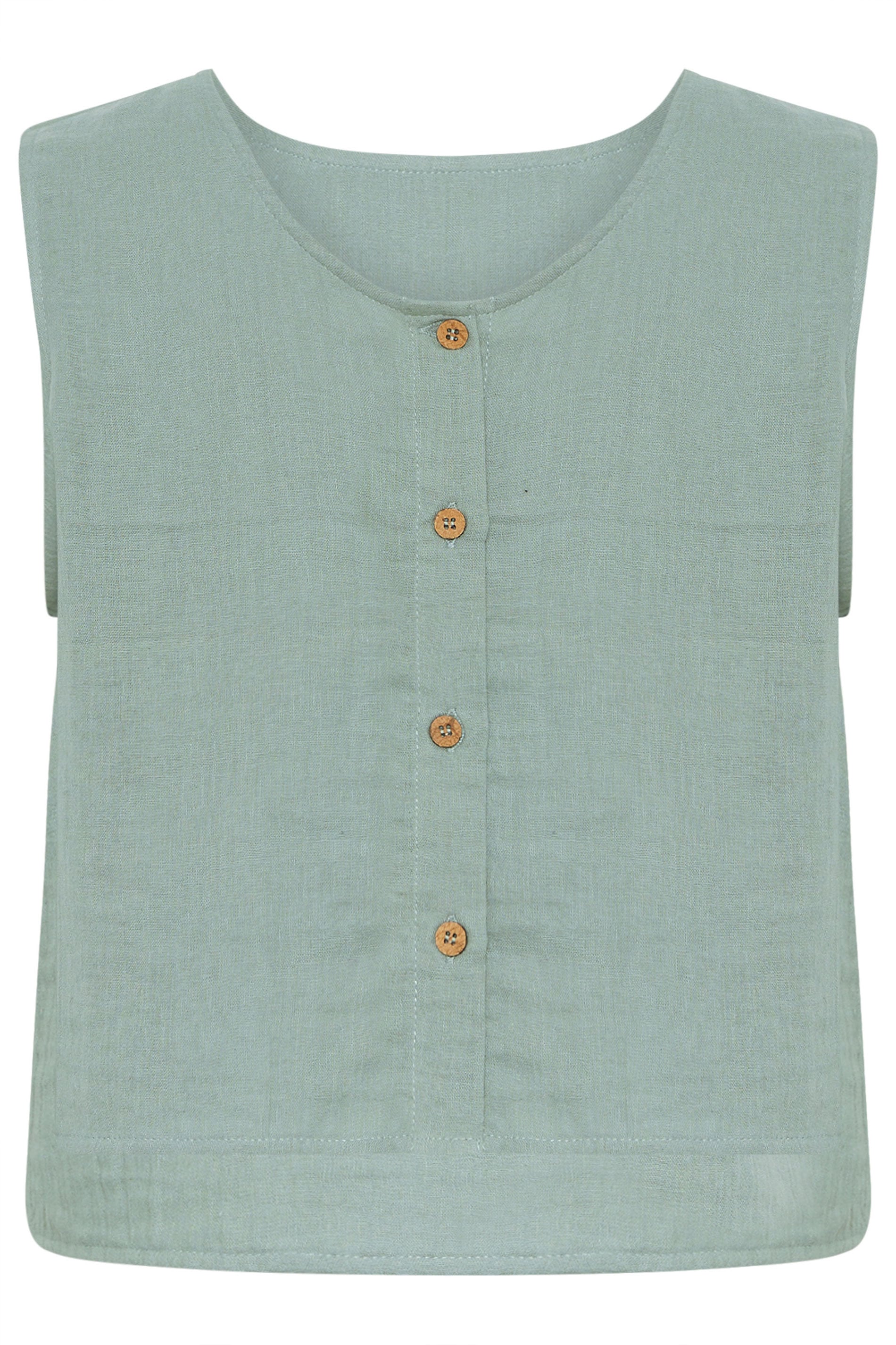 PixieGirl Petite Women's Sage Green Cotton Cheesecloth Button Top | PixieGirl 7