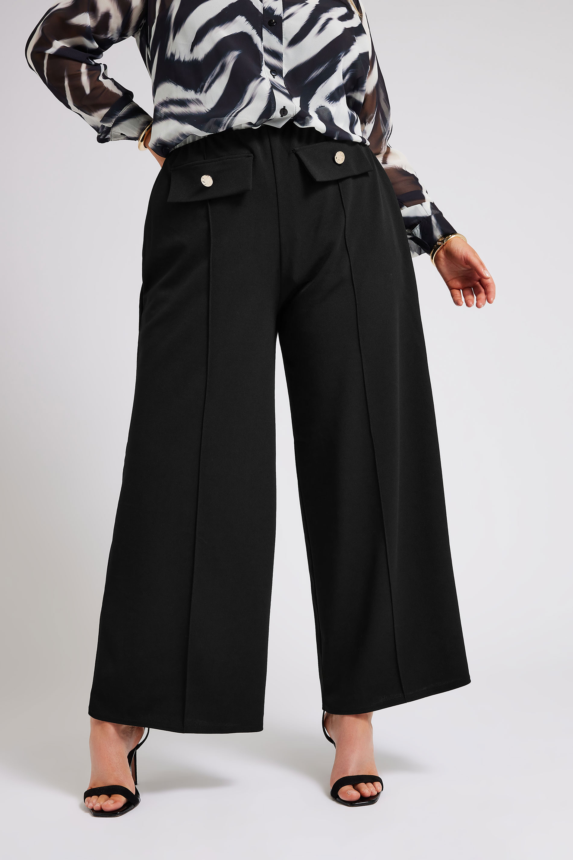 YOURS LONDON Plus Size Black Pocket Front Wide Leg Trousers | Yours Clothing 2