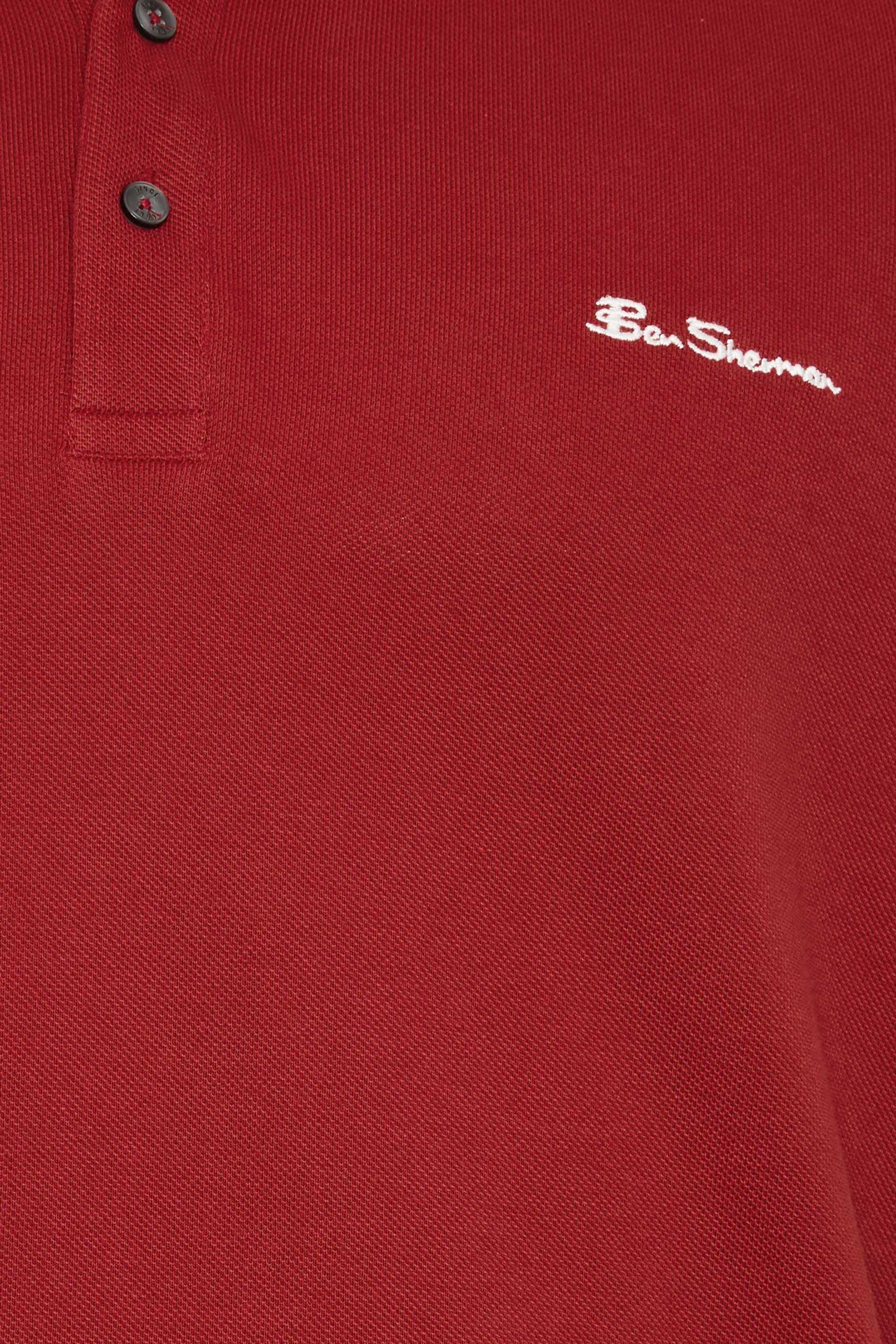 BEN SHERMAN Big & Tall Burgundy Red Stripe Tipped Polo Shirt | BadRhino 2