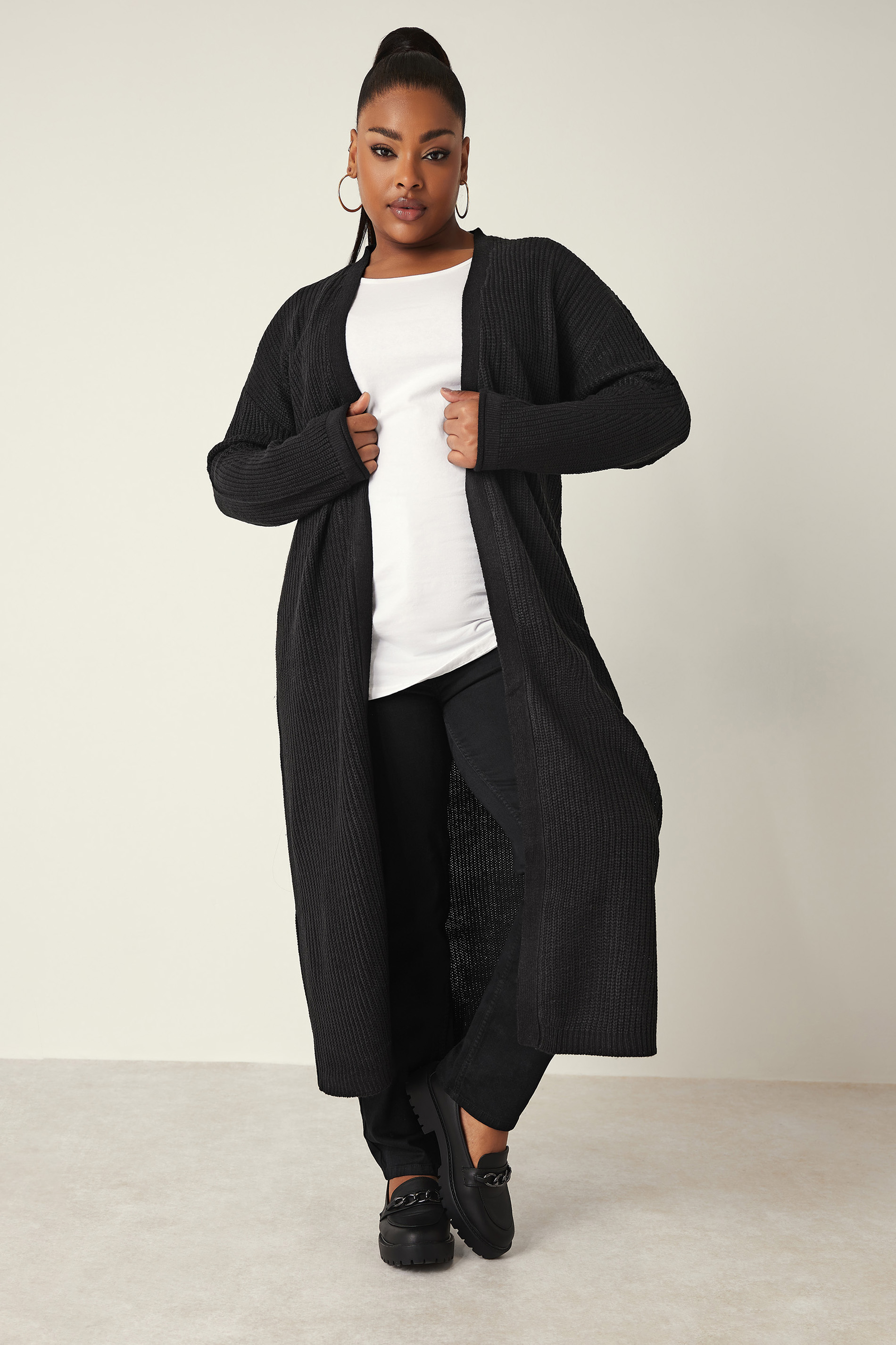 YOURS Plus Size Black Knitted Maxi Cardigan | Yours Clothing 1