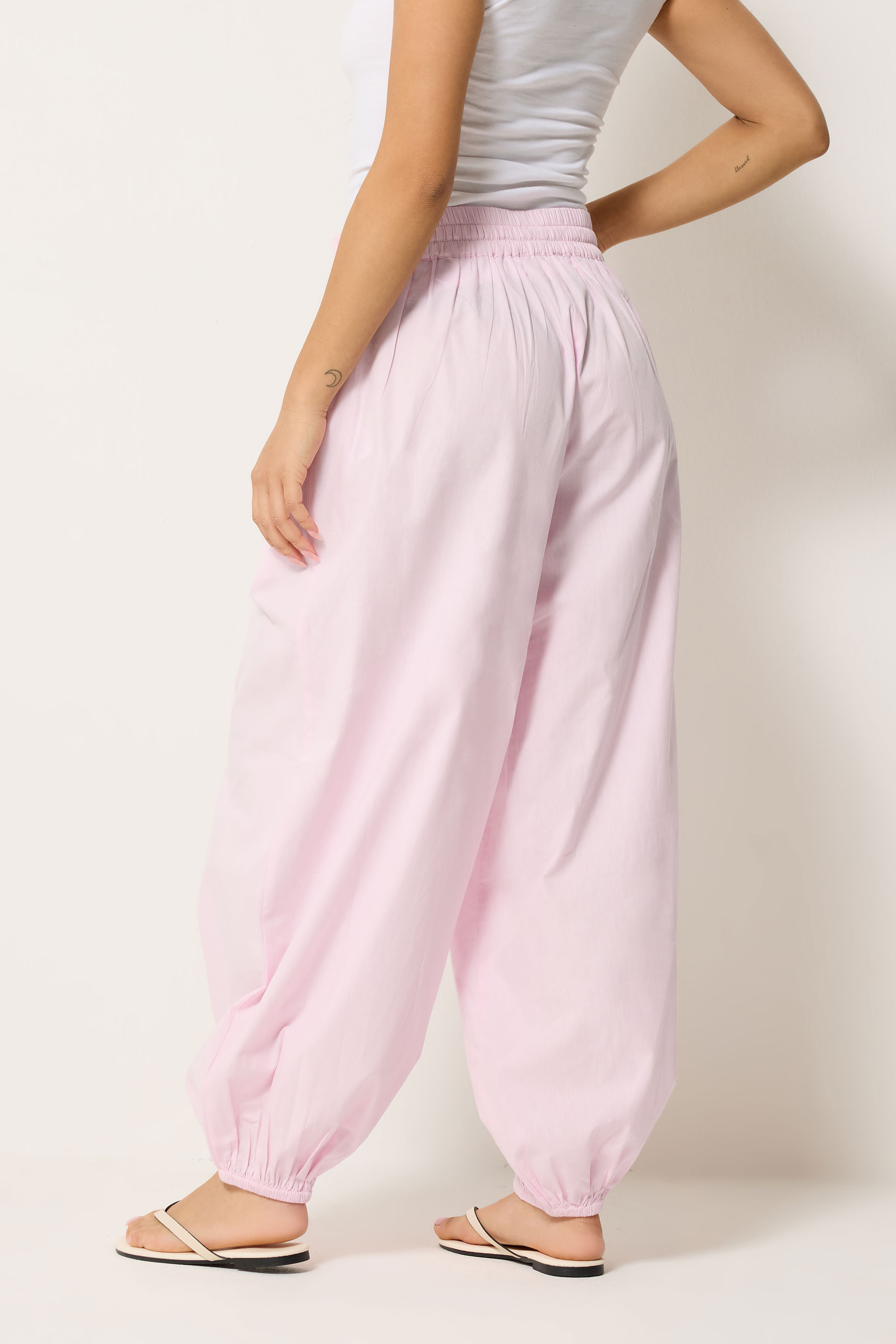 PixieGirl Petite Women's Pink Cotton Poplin Barrel Leg Trousers | PixieGirl 2