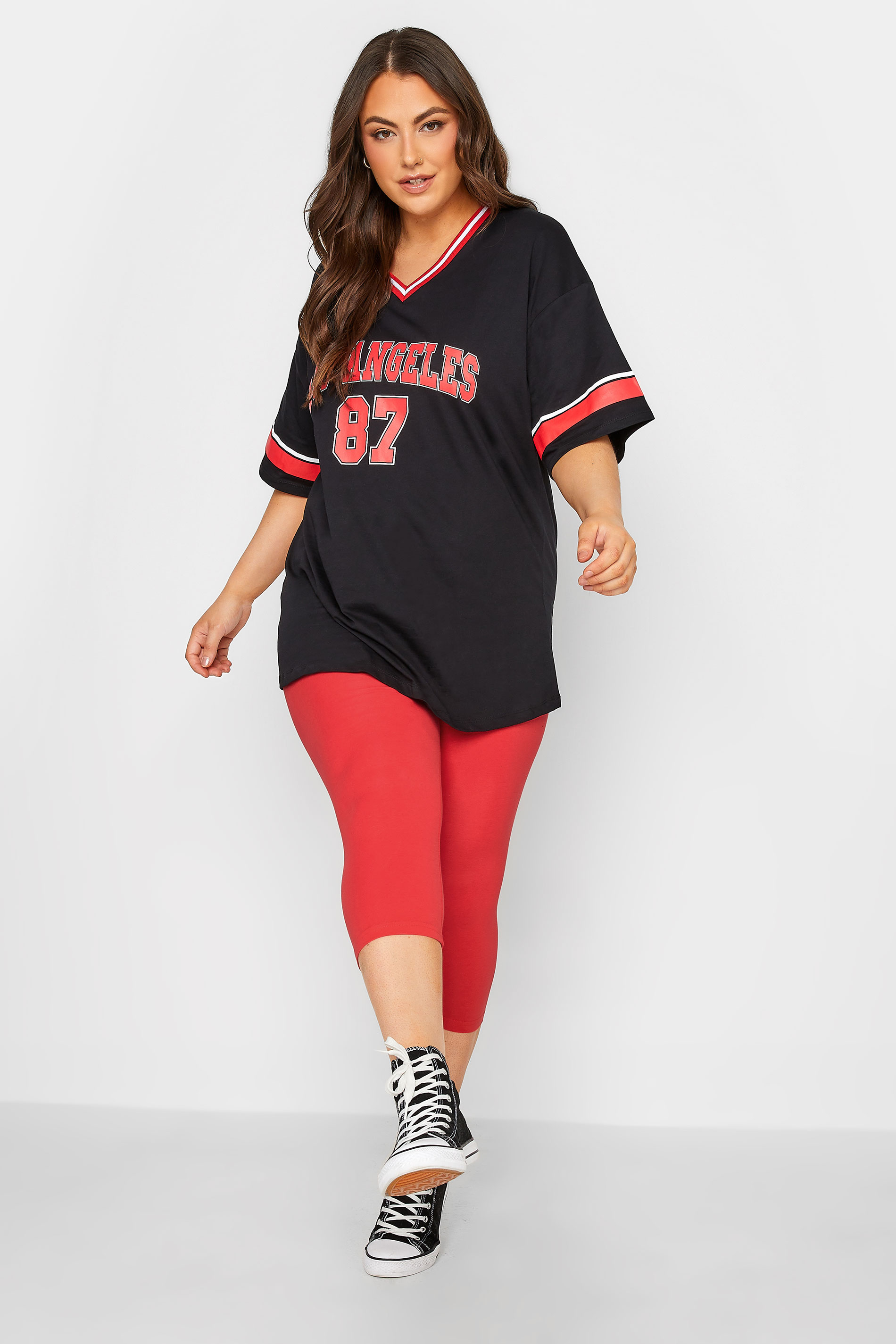 YOURS Plus Size Red Cropped Leggings