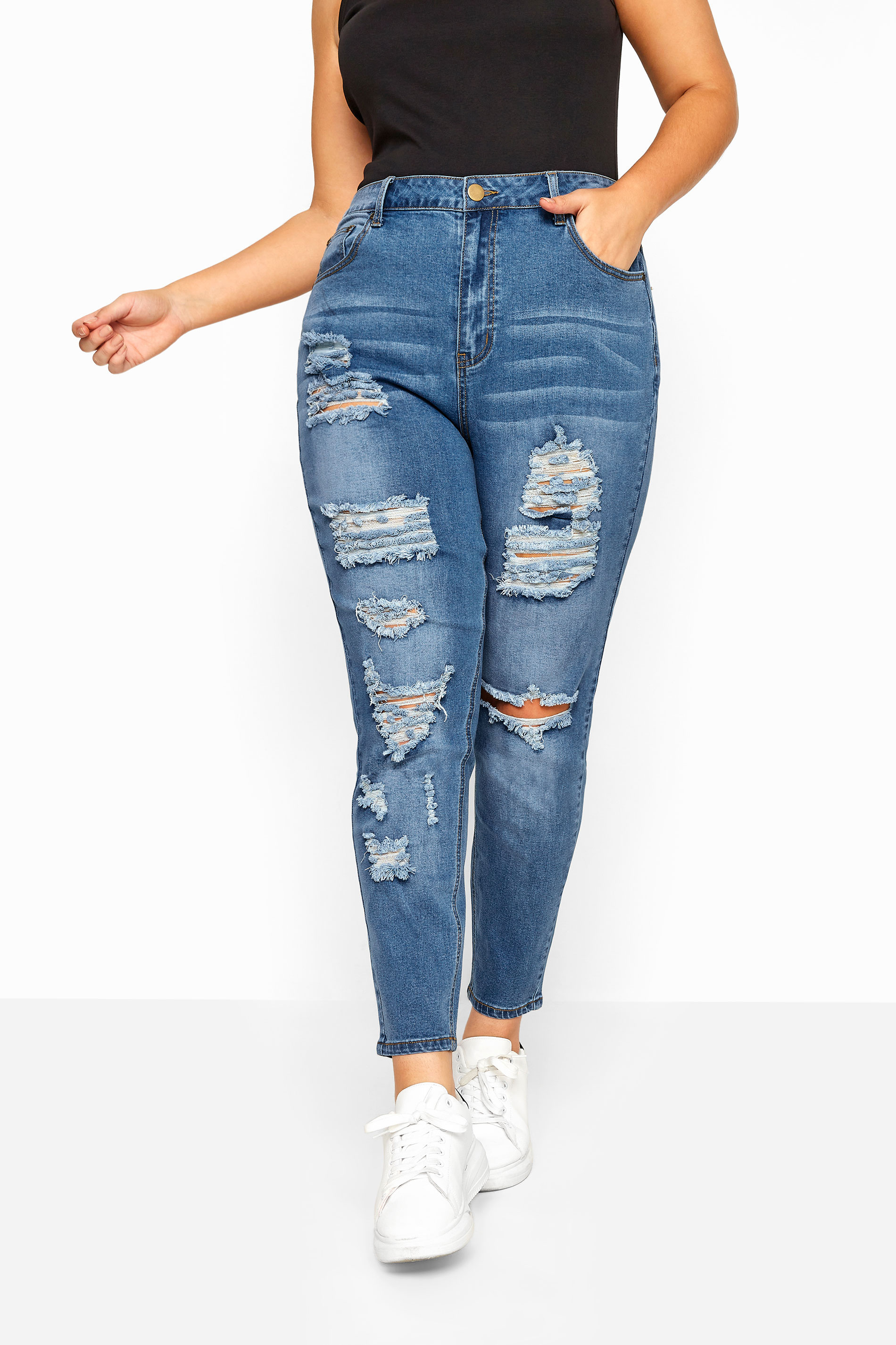 Imagination Pathological how to use Blue Extreme Distressed Ripped Skinny Stretch AVA Jeans | Yours Clothing