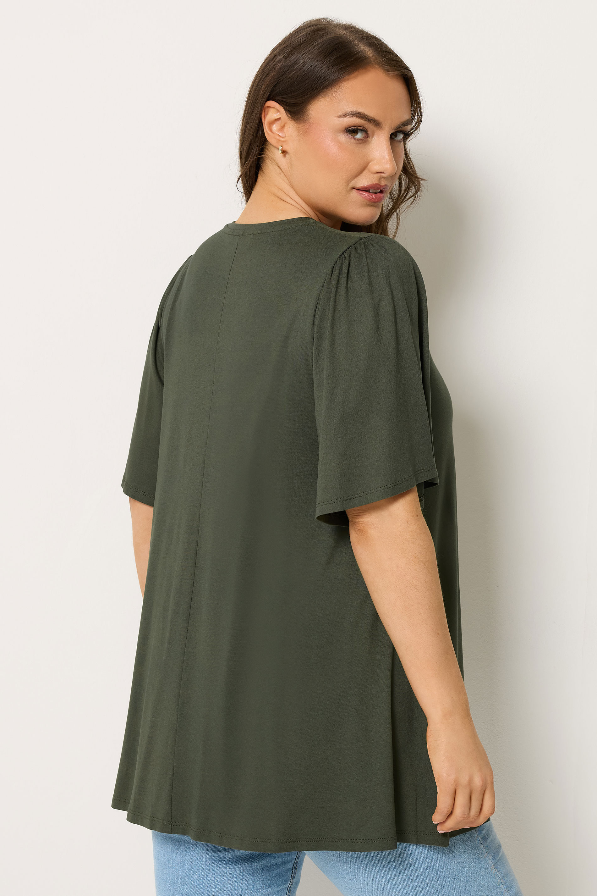 YOURS Plus Size Khaki Green Pleat Front Top | Yours Clothing 2