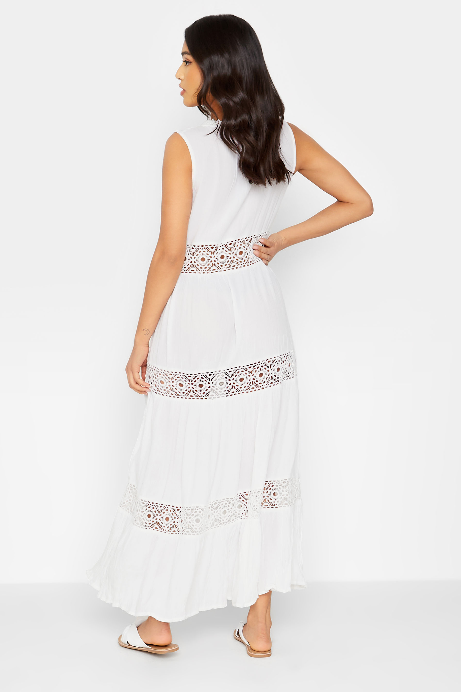 Petite White Crochet Trim Maxi Dress | PixieGirl