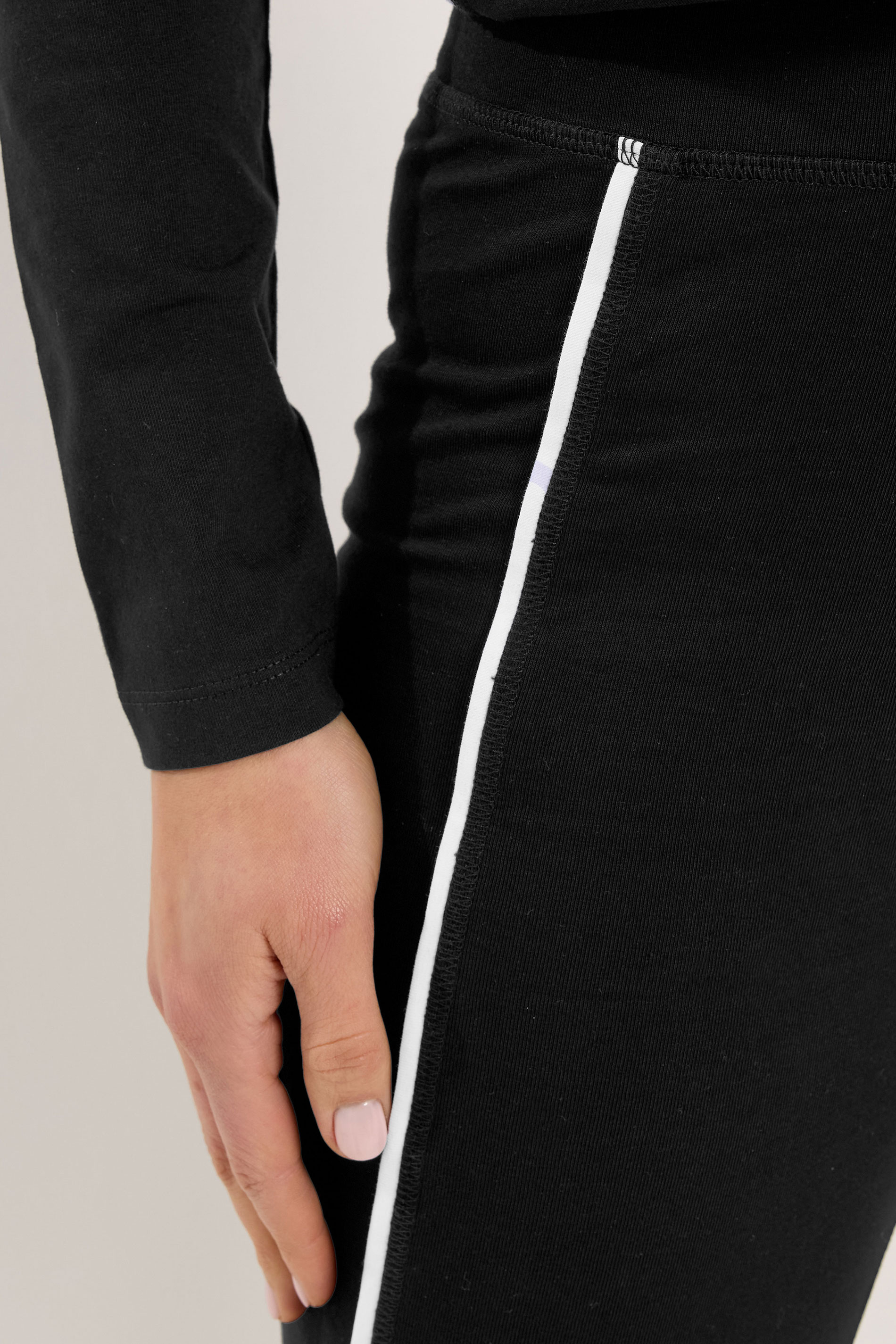 LTS Tall Set Women's Black Cotton Active Piped Long Sleeve Top & Leggings | Long Tall Sally 8