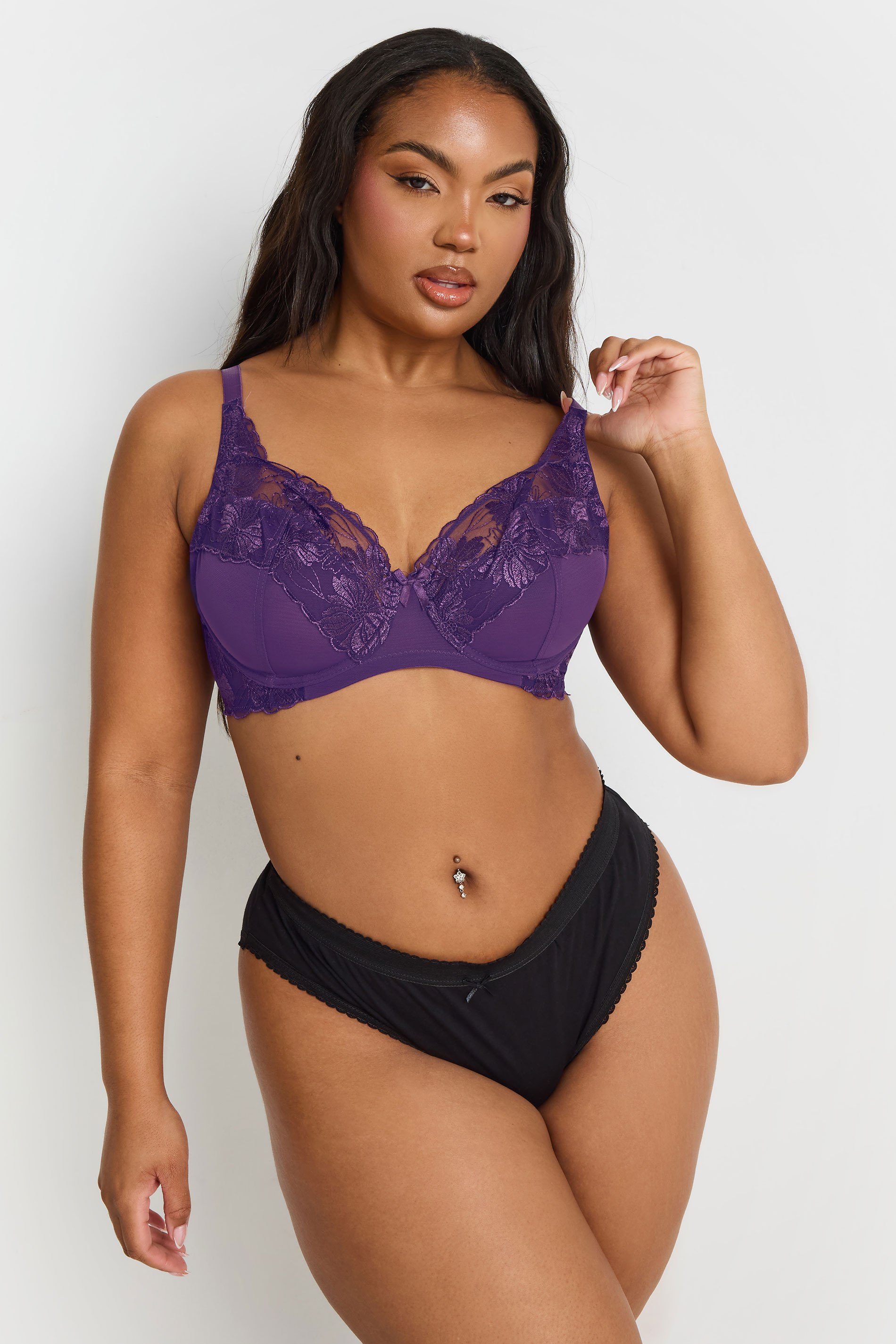 M&Co 2 PACK Purple & Black Floral Lace Trim Bra | M&Co 4