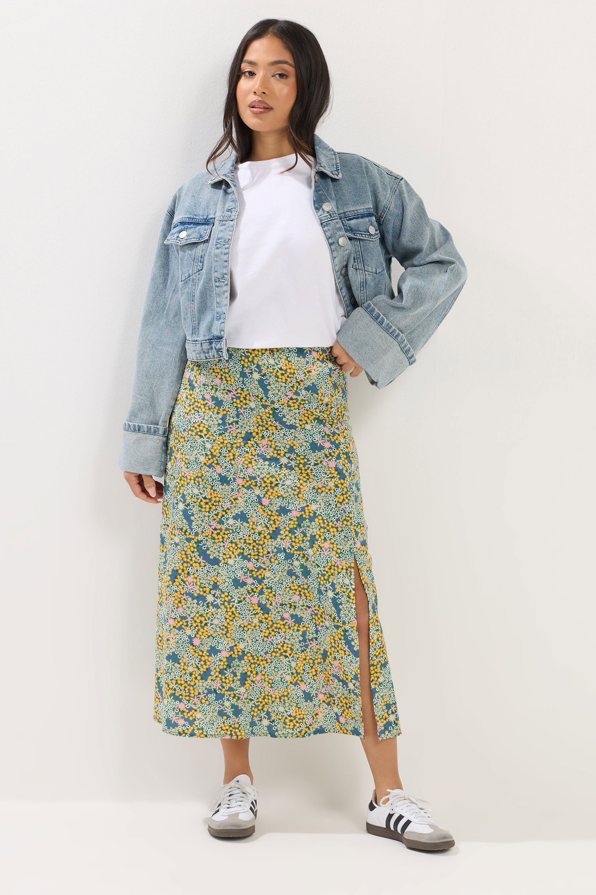 PixieGirl Petite Women's Green Ditsy Floral Midi Skirt | PixieGirl 3