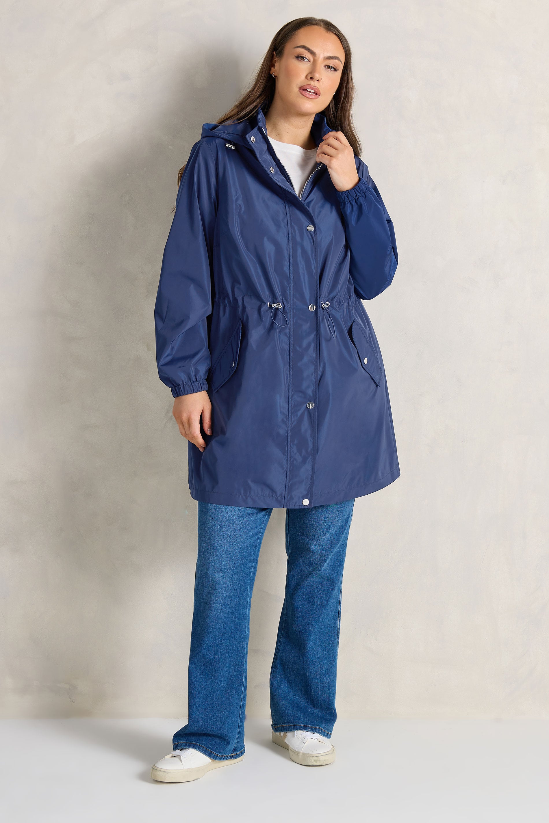 EVANS Plus Size Navy Blue Lightweight Rain Jacket | Evans 2