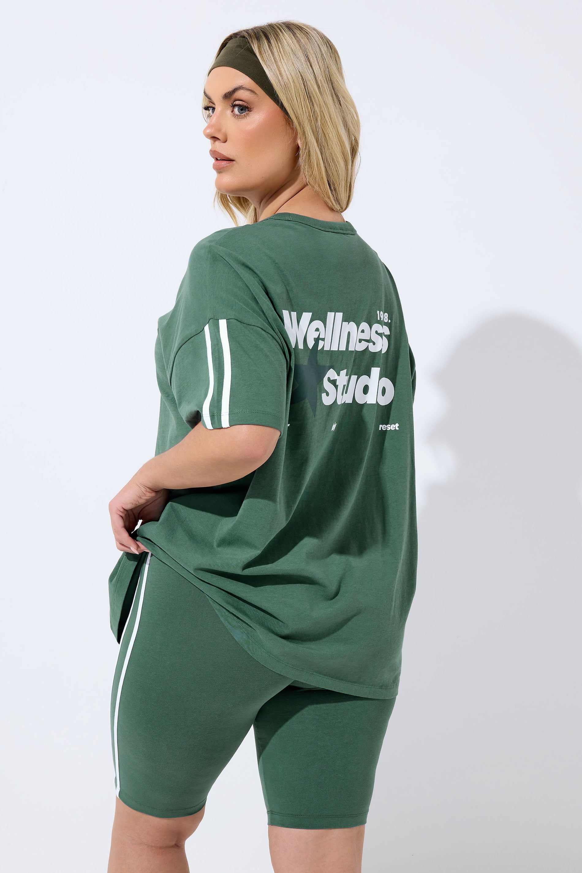 YOURS ACTIVE Plus Size Green Side Contrast Stripe Shorts | Yours Clothing 2