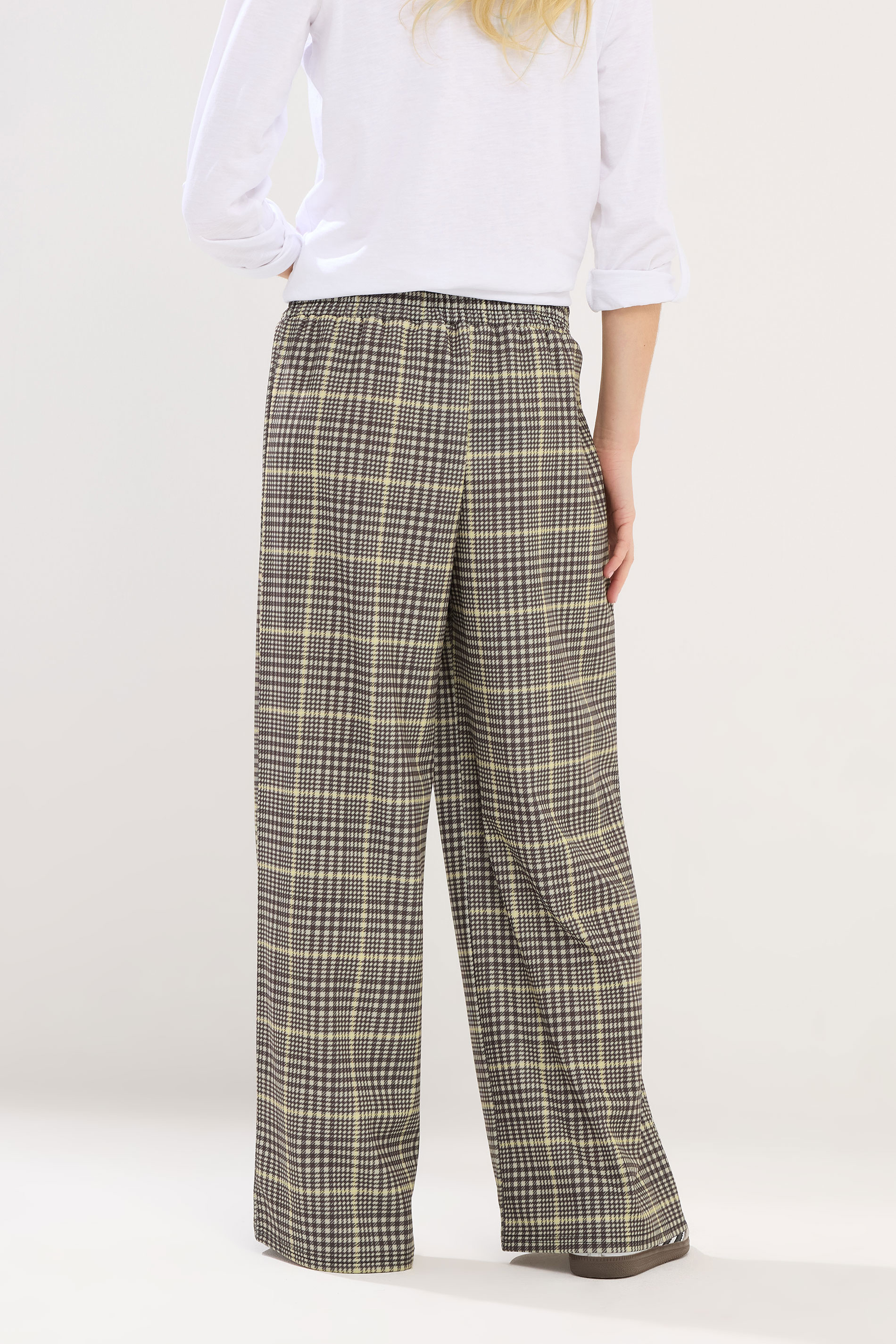 PixieGirl Petite Womens Brown Check Wide Leg Scuba Trousers | Pixiegirl 2