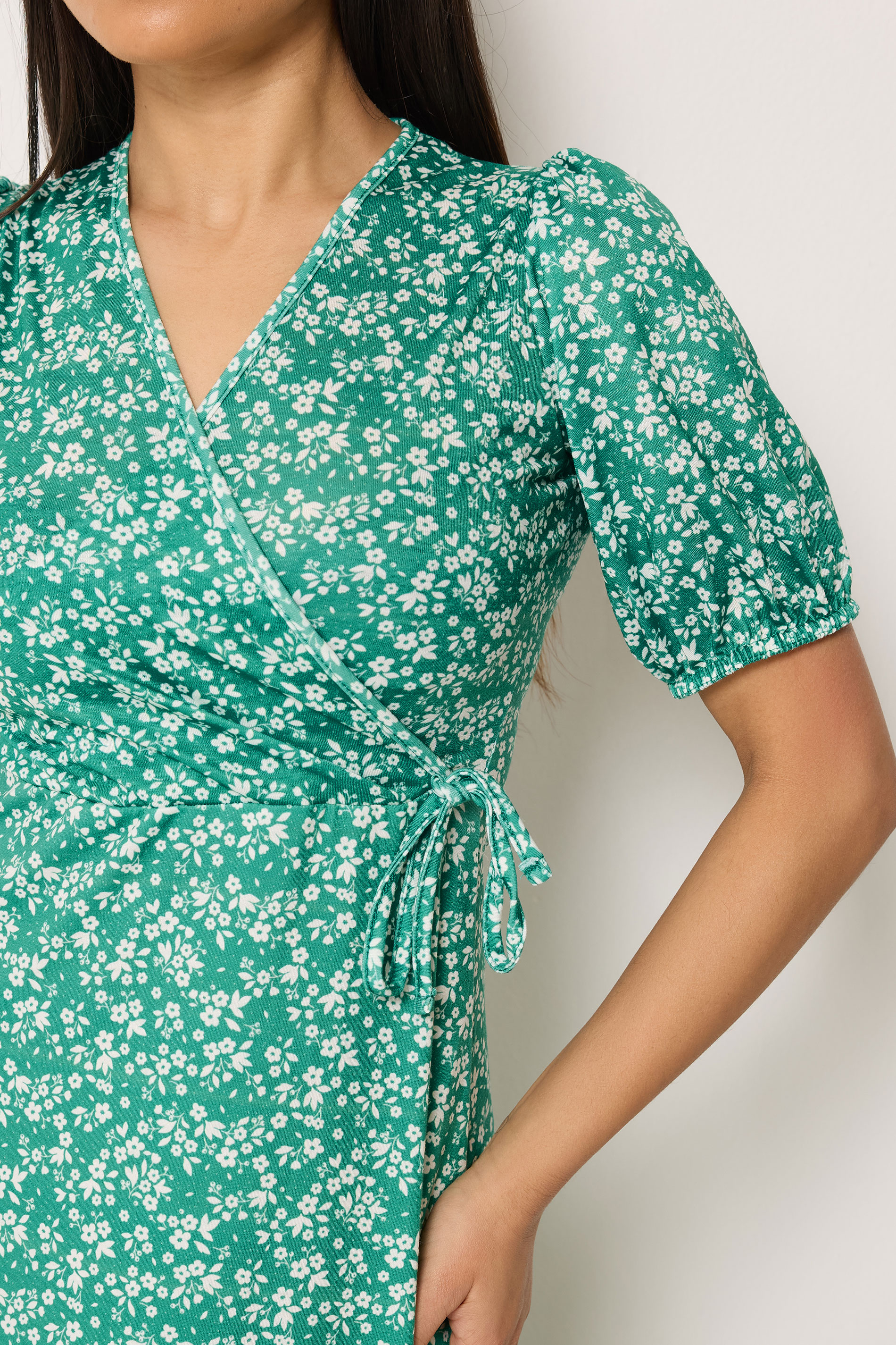 M&Co Petite Green Ditsy Floral Print Maxi Wrap Dress | M&Co 4