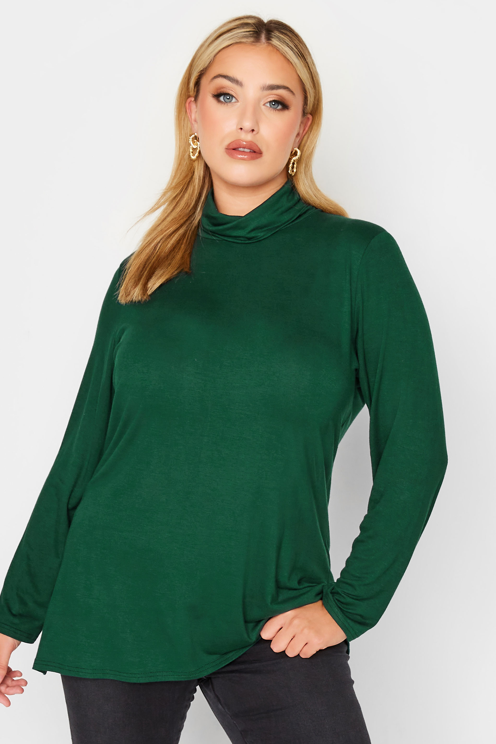LIMITED COLLECTION Plus Size Forest Green Turtle Neck Top | Yours Clothing 1