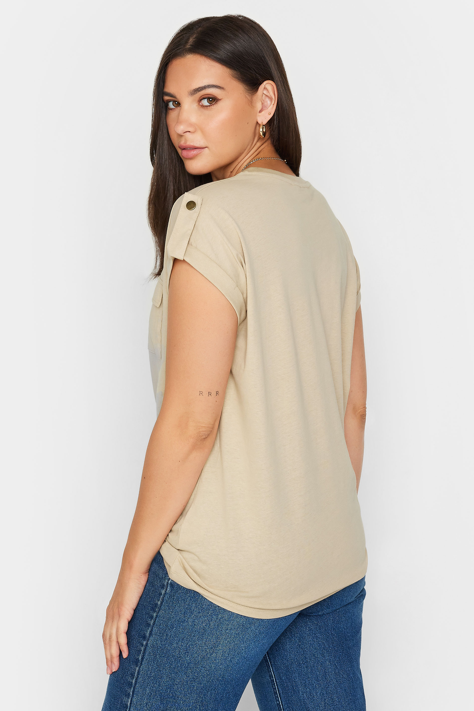 LTS Tall Women's Natural Brown Pocket Detail Cotton T-Shirt | Long Tall Sally 3