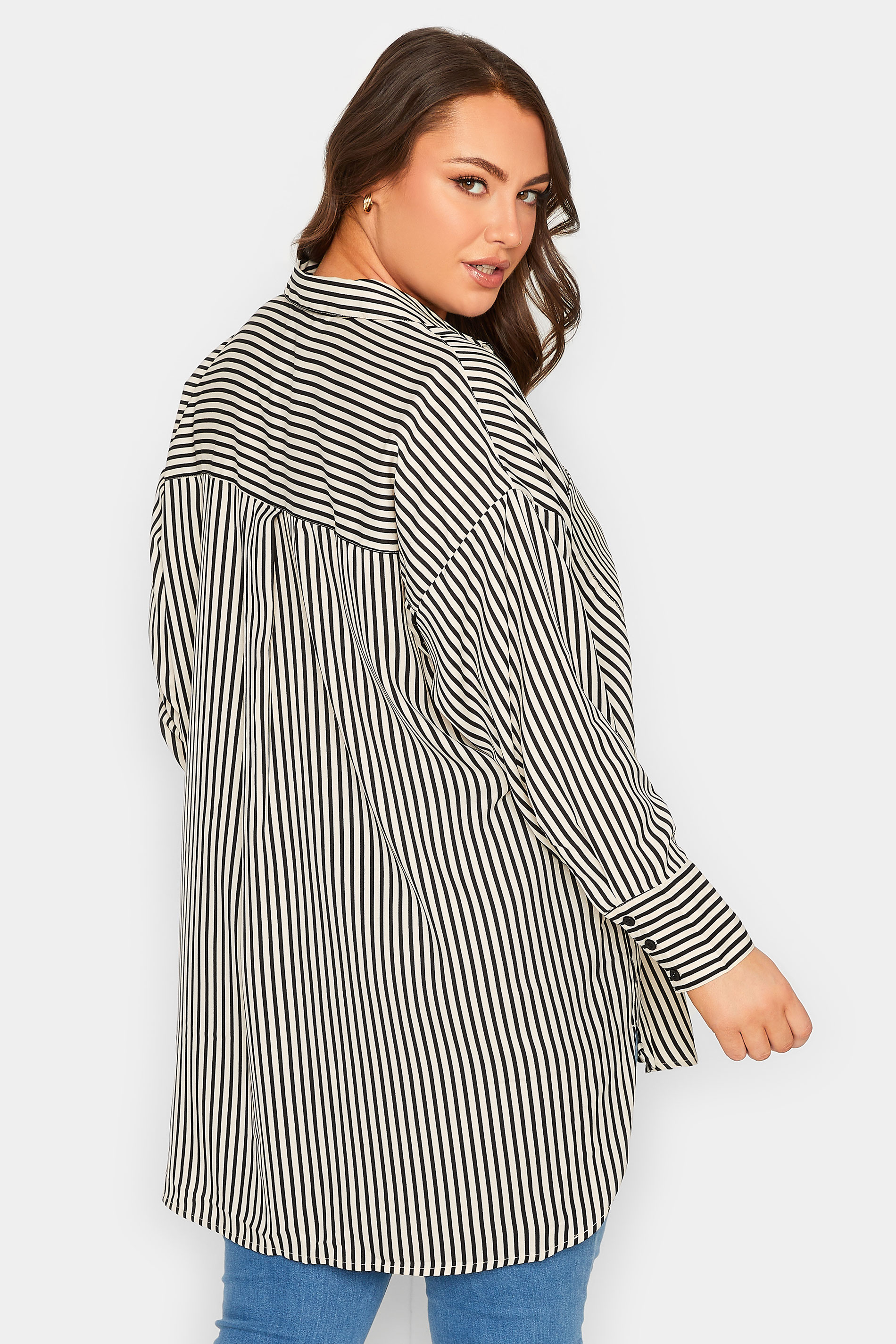 Plus Size Black & Cream Stripe Oversized Boyfriend Shirt | Yours Clothing 3