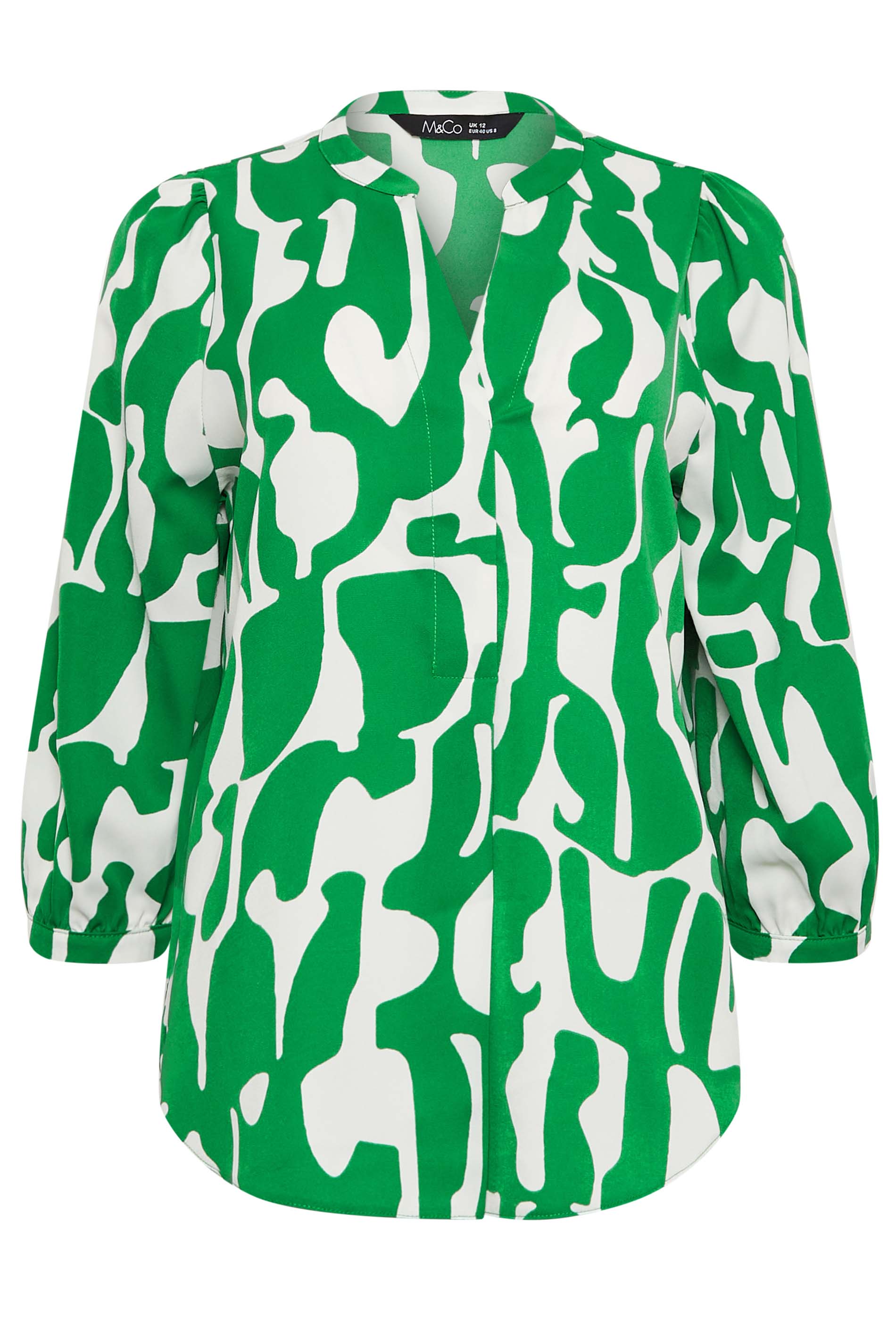 M&Co Green & White Abstract Print 3/4 Sleeve Blouse | M&Co