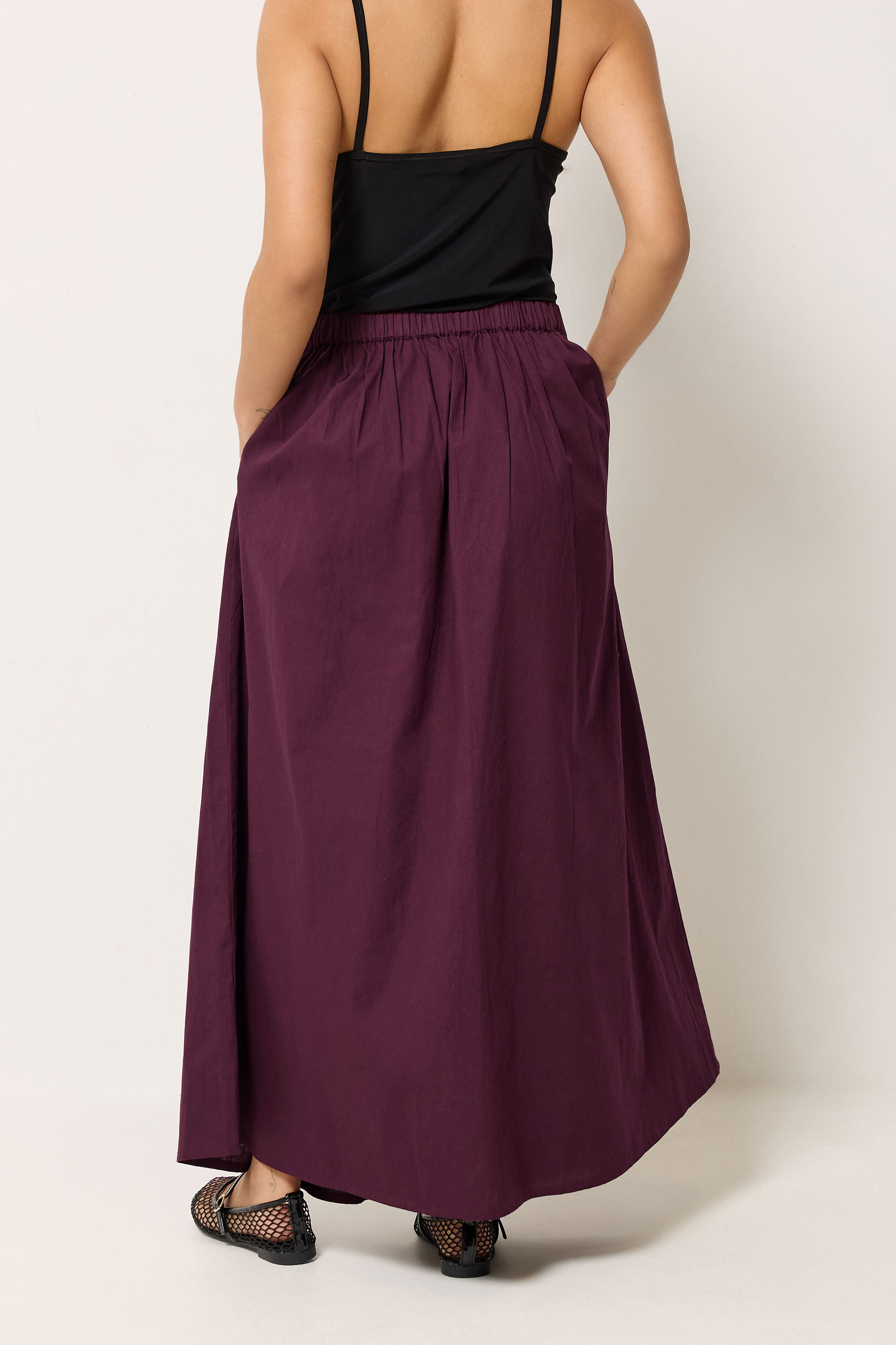 PixieGirl Petite Women's Burgundy Red Poplin Cotton Maxi Skirt | PixieGirl 2