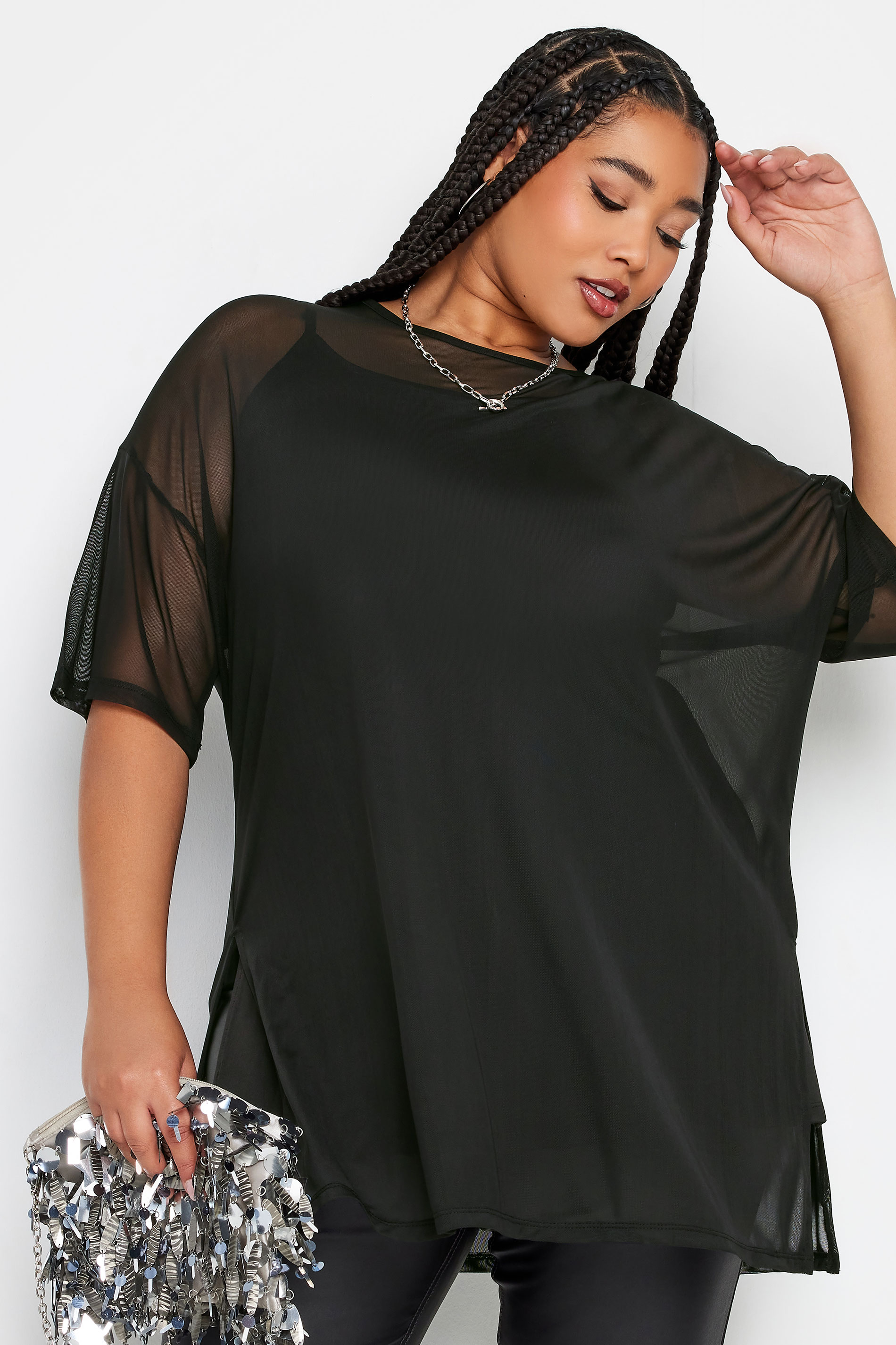 LIMITED COLLECTION Plus Size Black Oversized Mesh Top | Yours Clothing 1