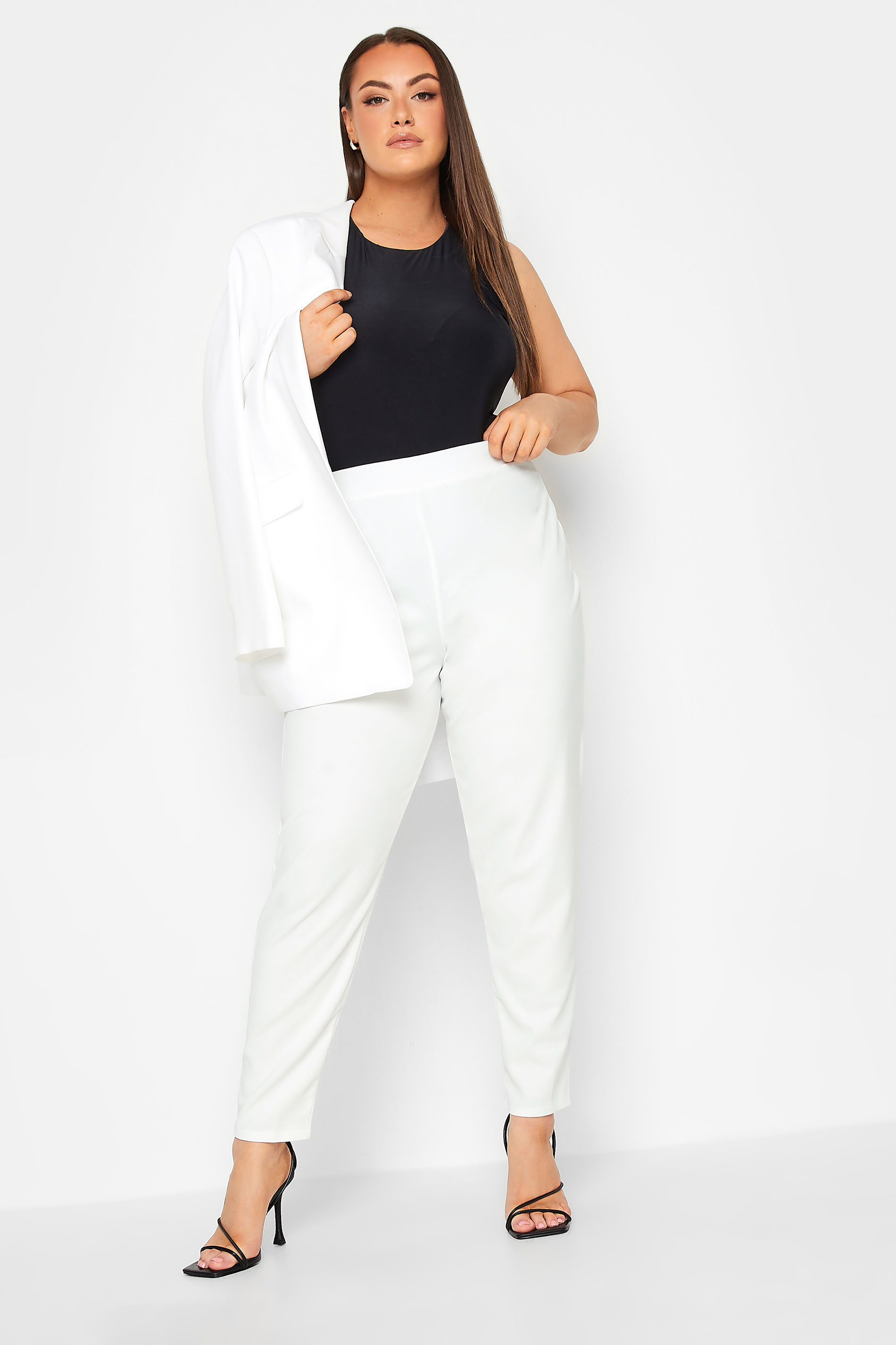 YOURS LONDON Curve White Scuba Crepe Tapered Trousers | Yours Clothing 2