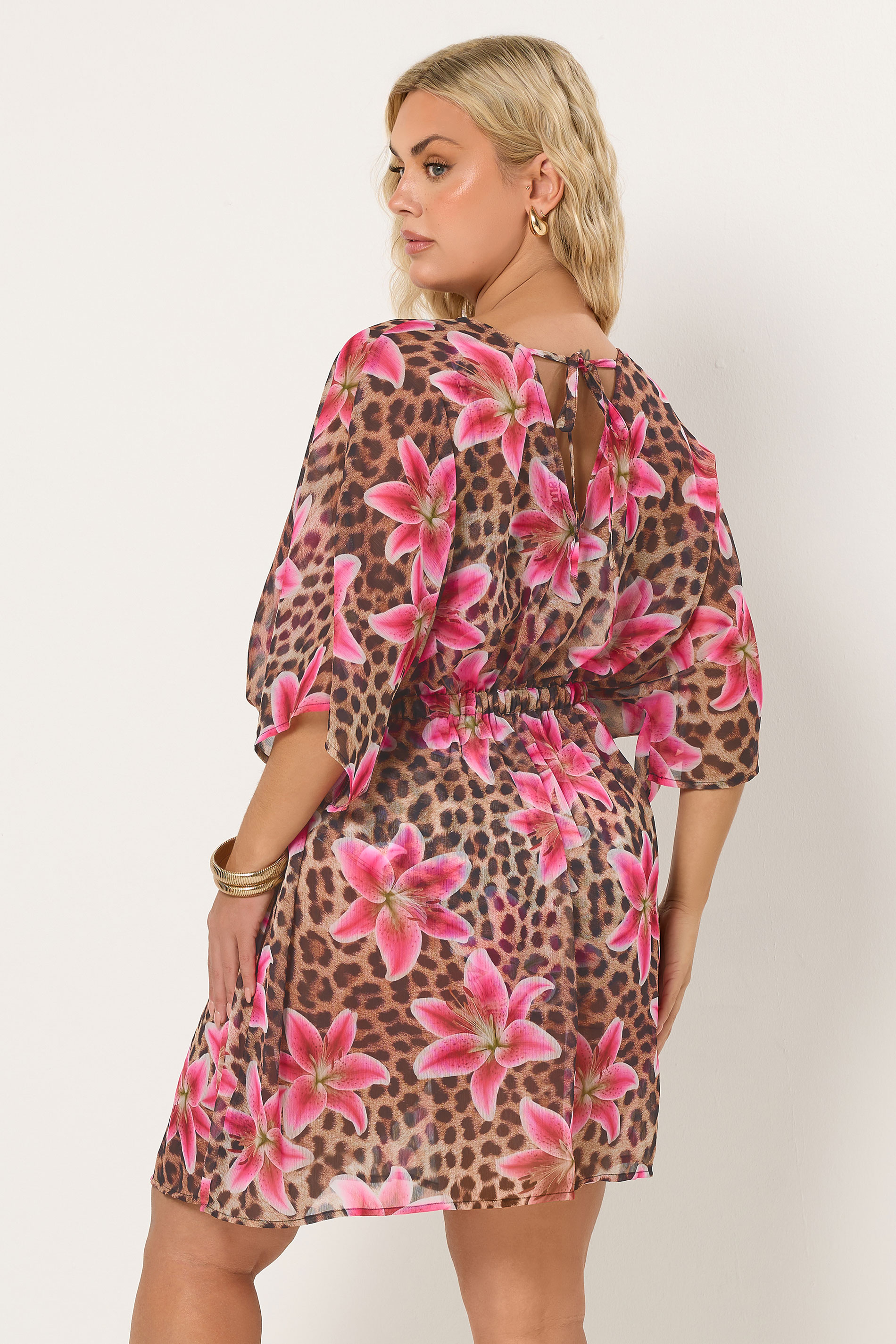 YOURS Plus Size Brown Floral Leopard Beach Kaftan | Yours Clothing 4