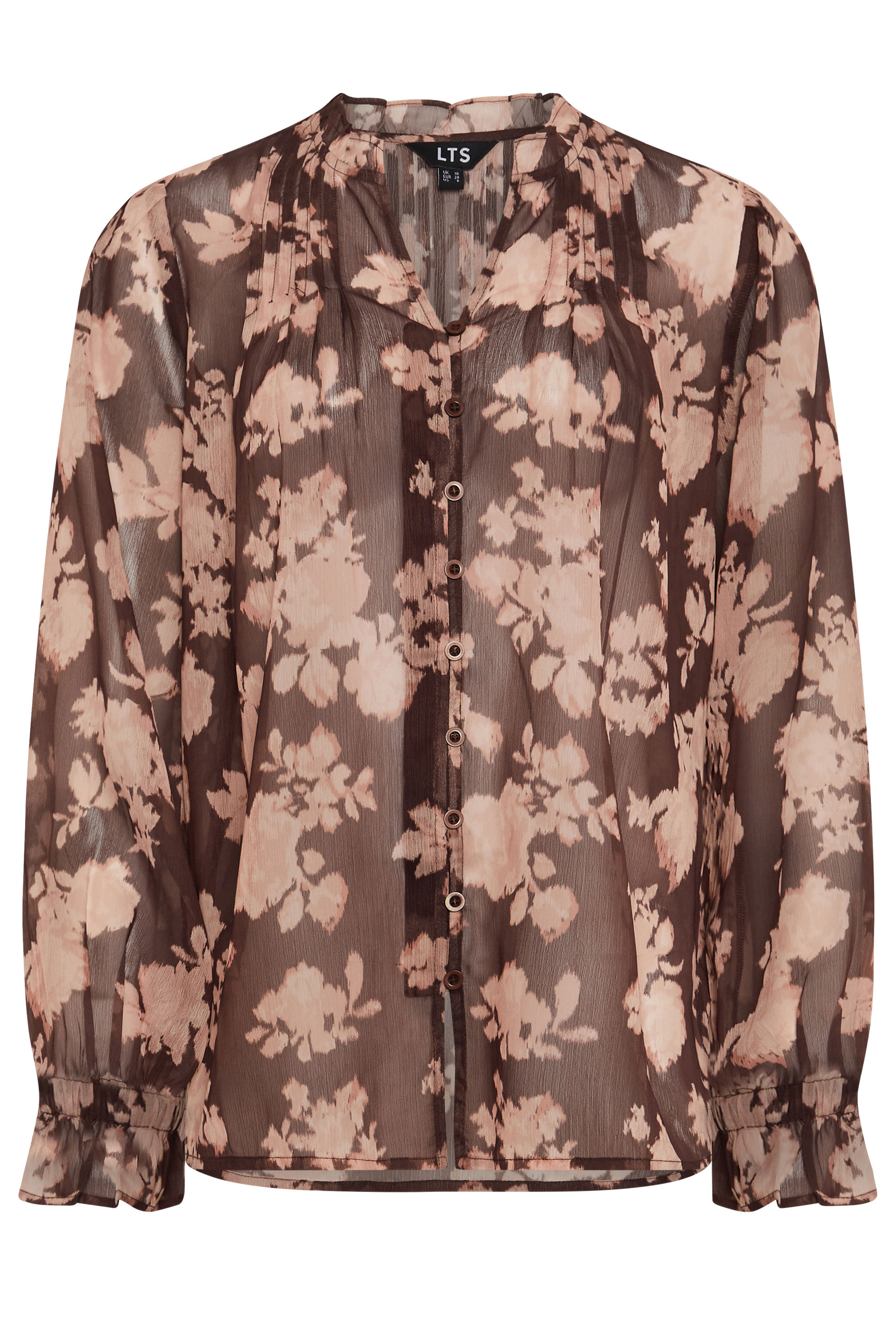 LTS Tall Women's Brown Abstract Floral Sheer Pintuck Blouse | Long Tall Sally 5