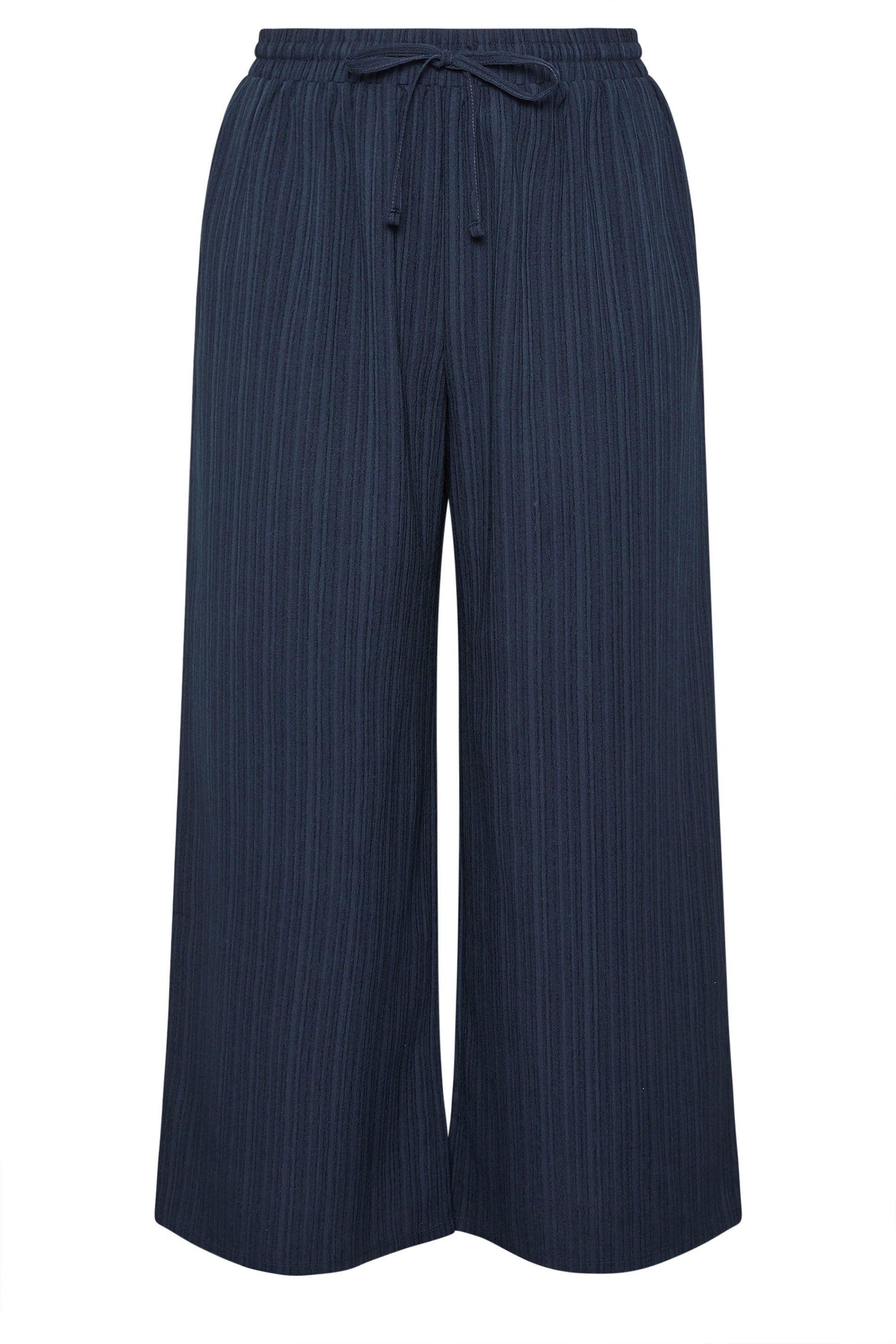 YOURS Plus Size Navy Blue Wide Leg Textured Trousers | Yours Clothing 5