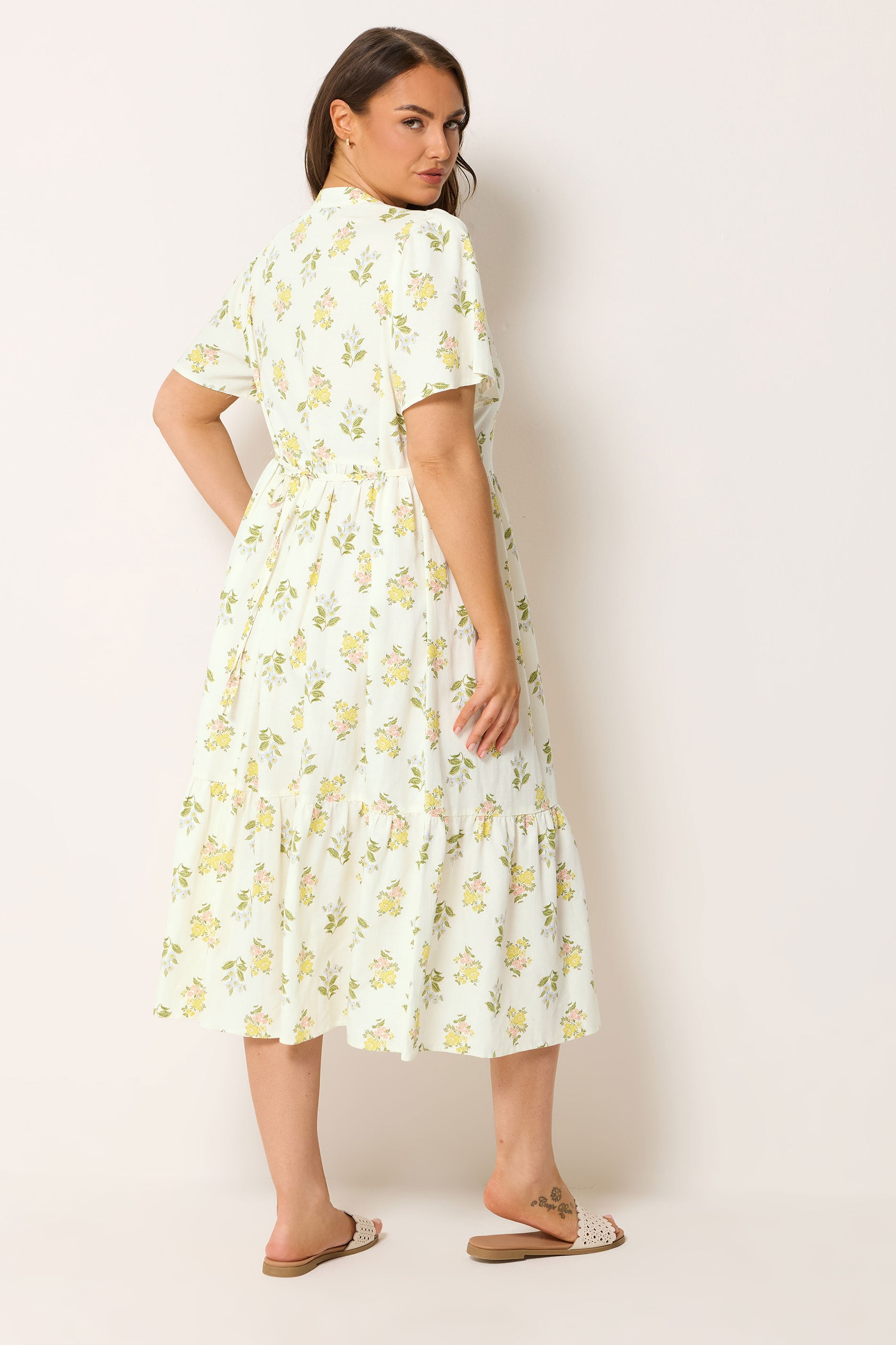 YOURS plus size White Floral Half Placket Midi Dress 2