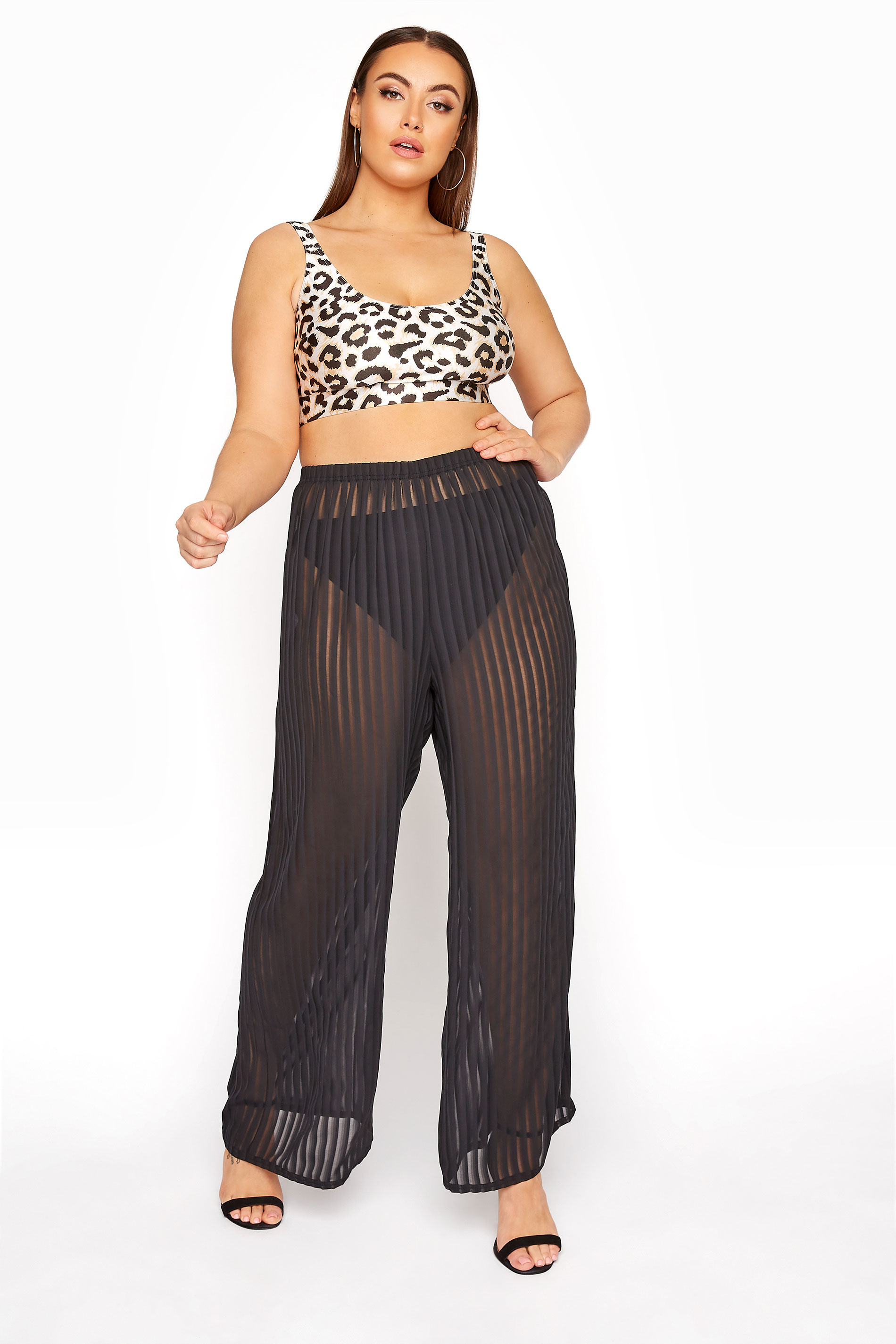 LIMITED COLLECTION Curve Black Shadow Stripe Beach Cover Up Trouser_A.jpg