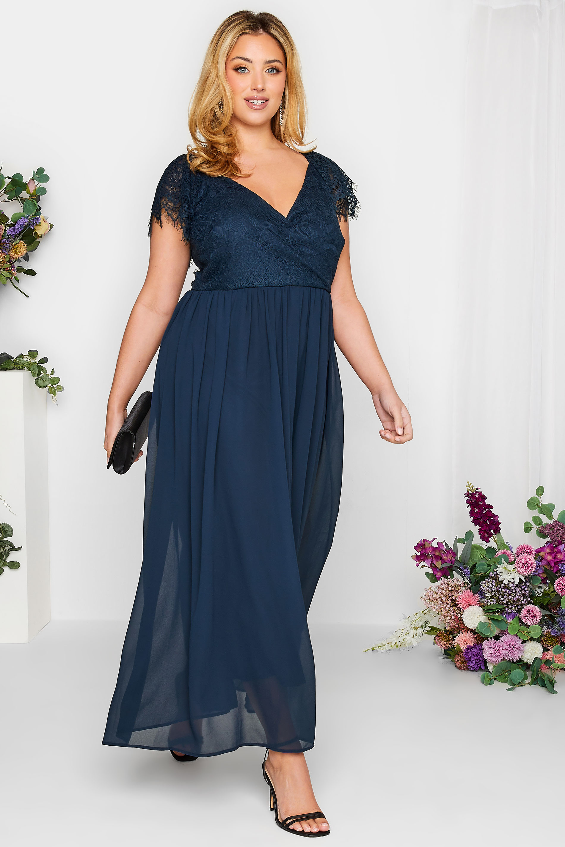 YOURS LONDON Plus Size Navy Blue Lace Detail Wrap Maxi Dress | Yours  Clothing