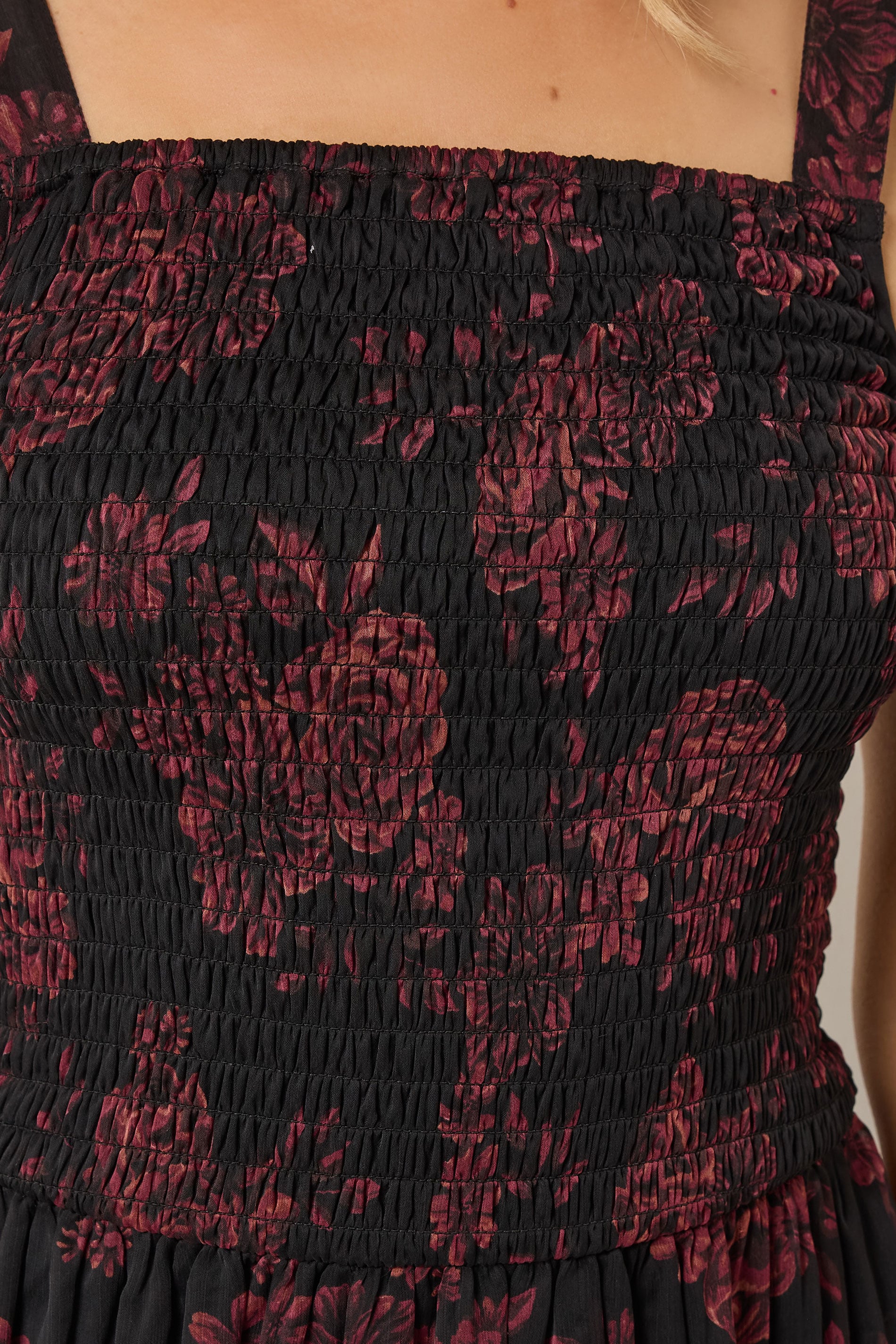 LTS Tall Women's Black & Red Rose Shirred Maxi Dress | Long Tall Sally 6