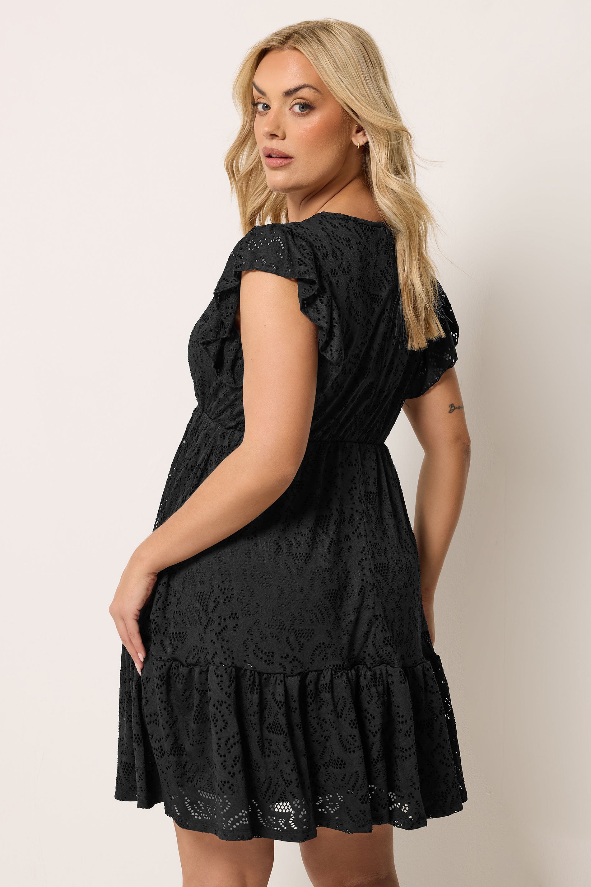 YOURS Plus Size Black Wrap Pointelle Dress | Yours Clothing 2