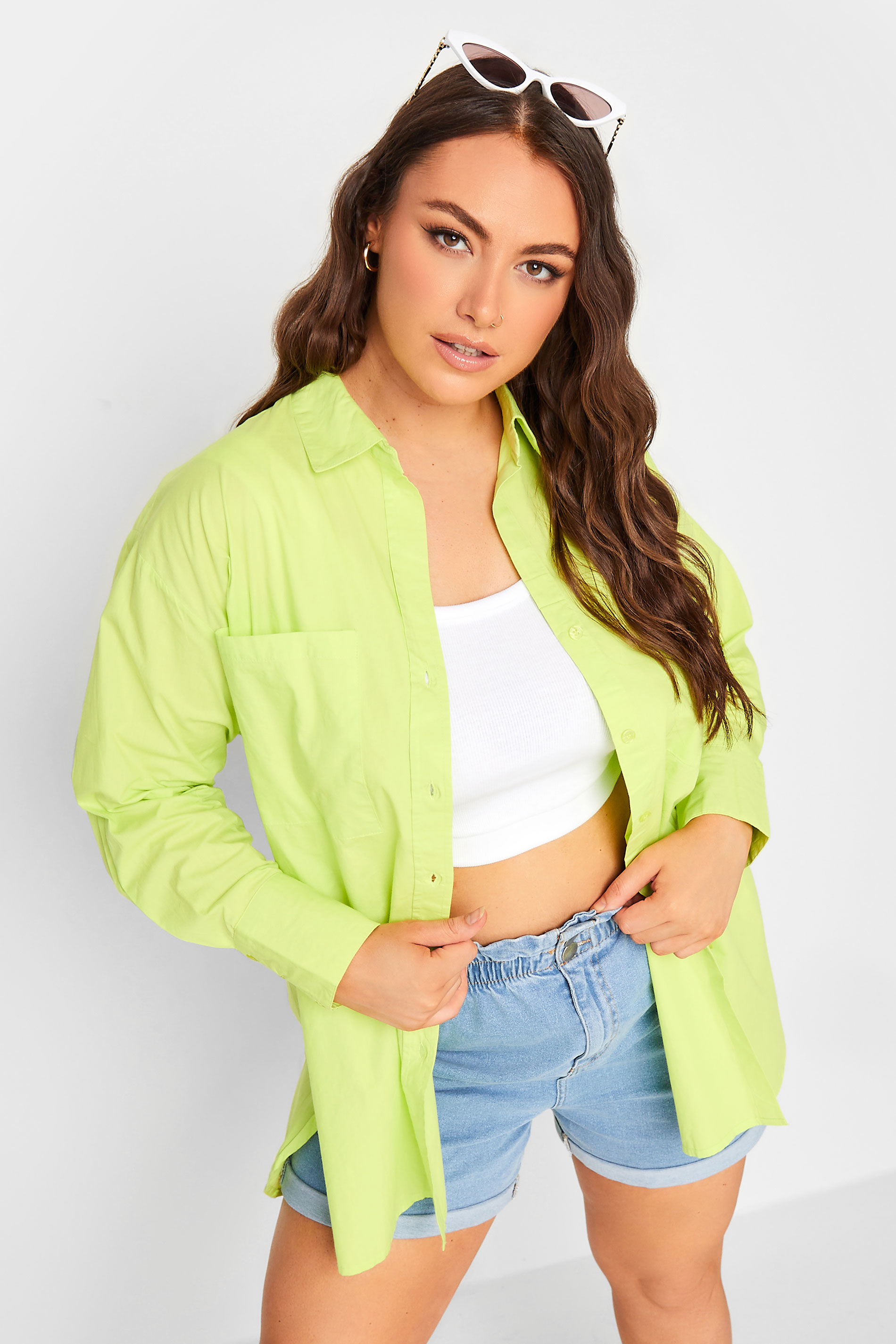 LIMITED COLLECTION Plus Size Lime Green Oversized Boyfriend Shirt | Yours Clothing  1