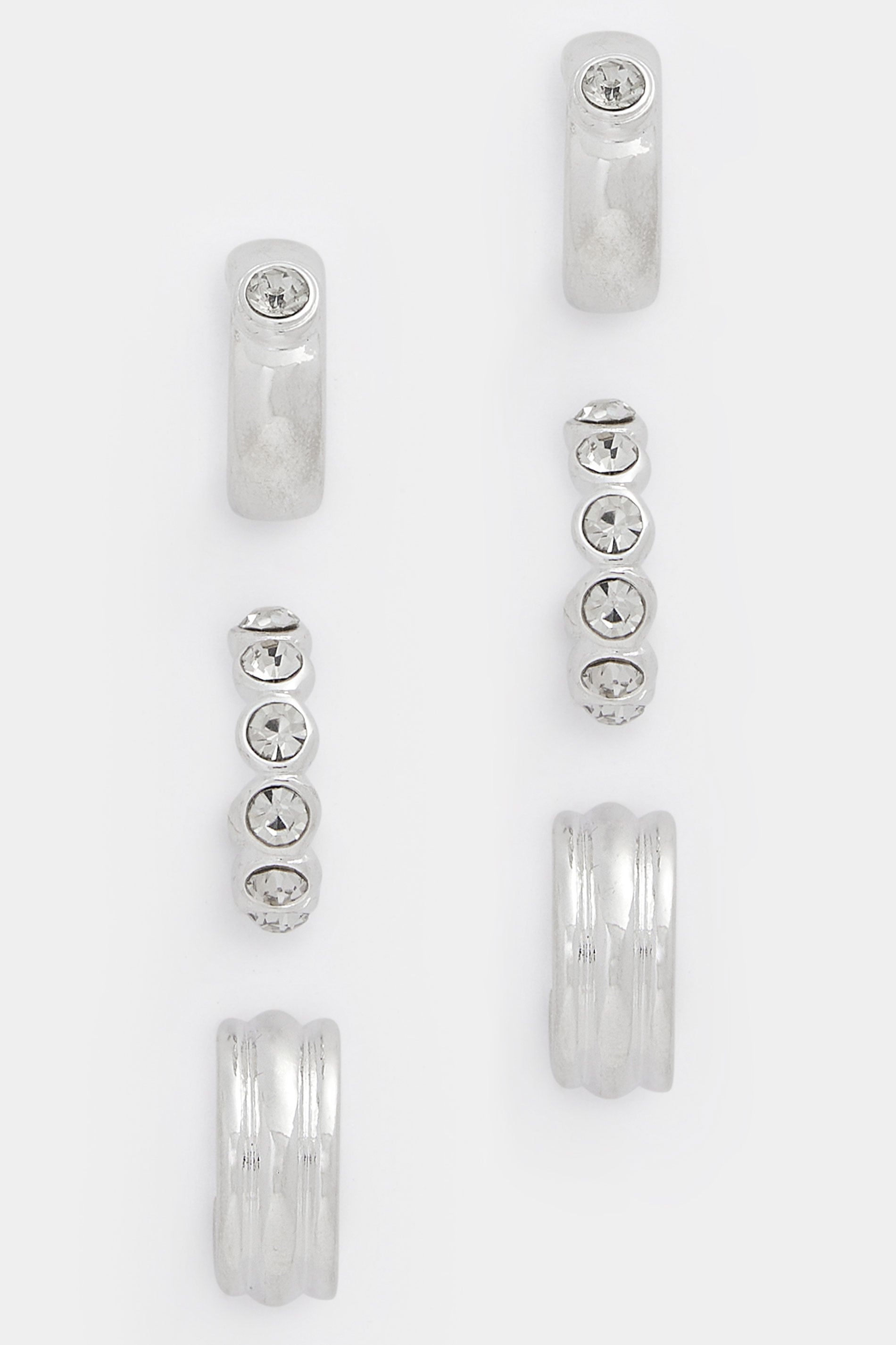 YOURSET 3 PACK Silver Tone Diamante Hoop Earrings | Yours Clothing 3
