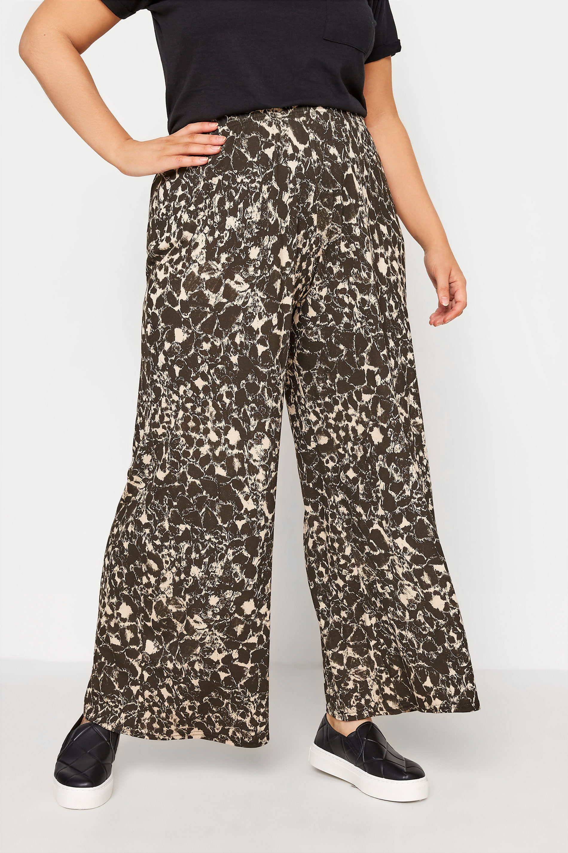 LIMITED COLLECTION Plus Size Black Leopard Print Wide Leg Trousers | Yours Clothing  1