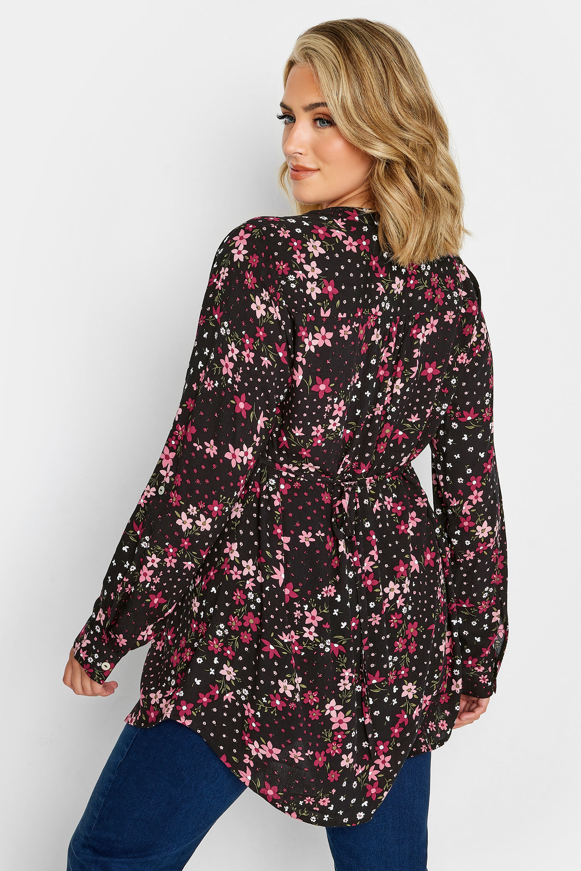 YOURS Curve Plus Size Black Floral Pintuck Shirt | Yours Clothing  3