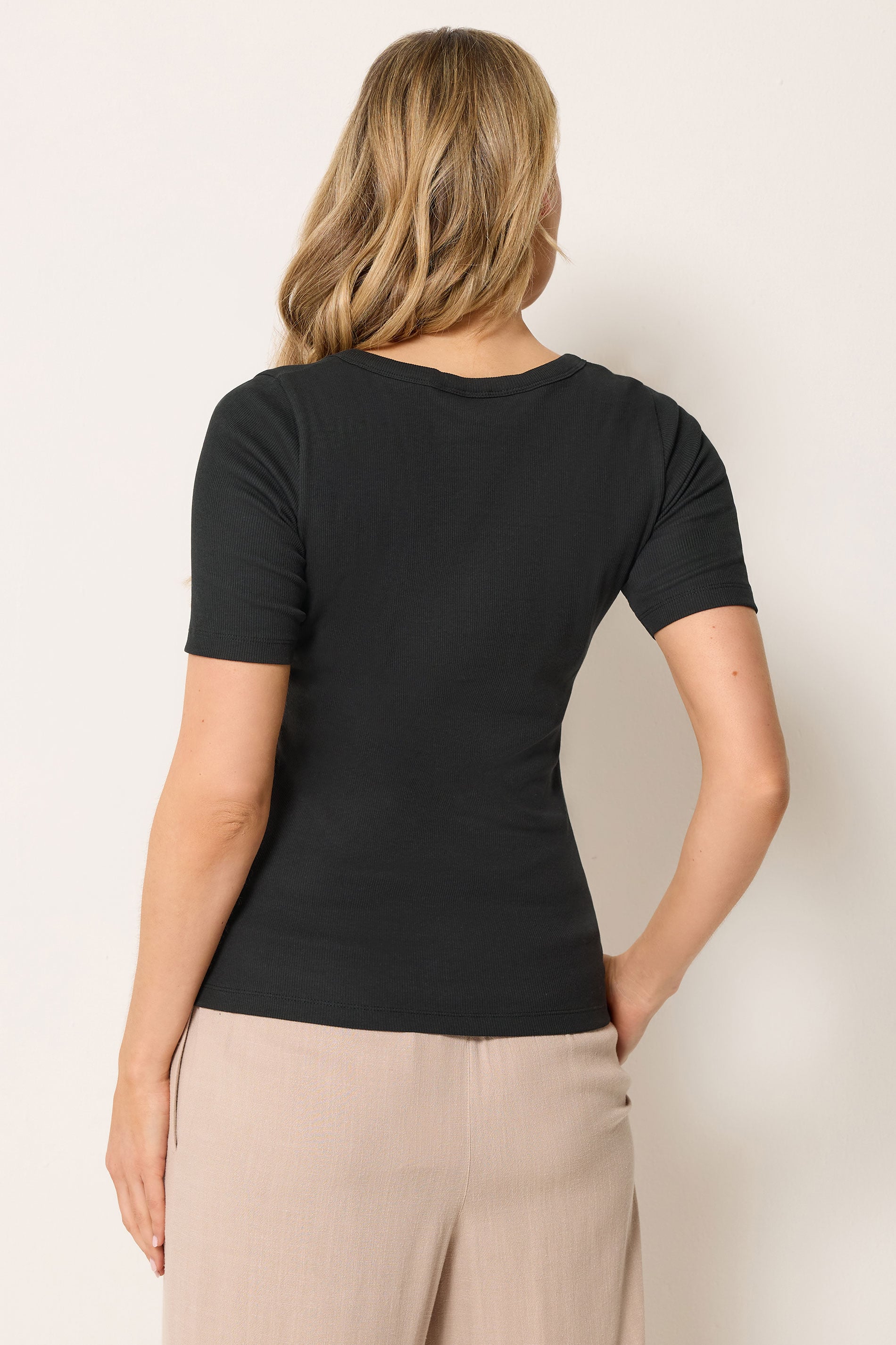 LTS Tall Black Ribbed Cotton T-Shirt | Long Tall Sally 2