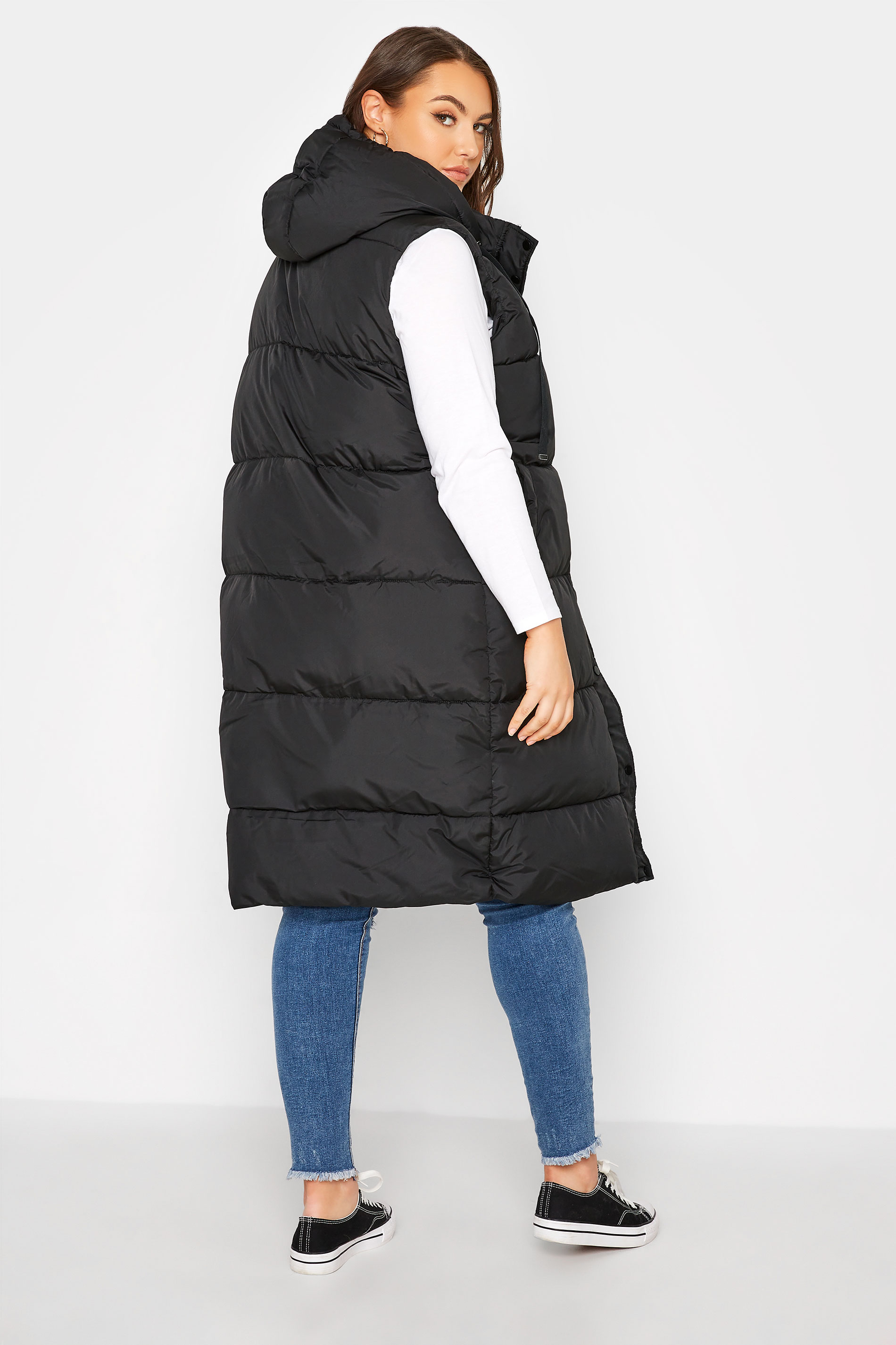 Plus Size Black Maxi Panelled Puffer Gilet | Yours Clothing 3