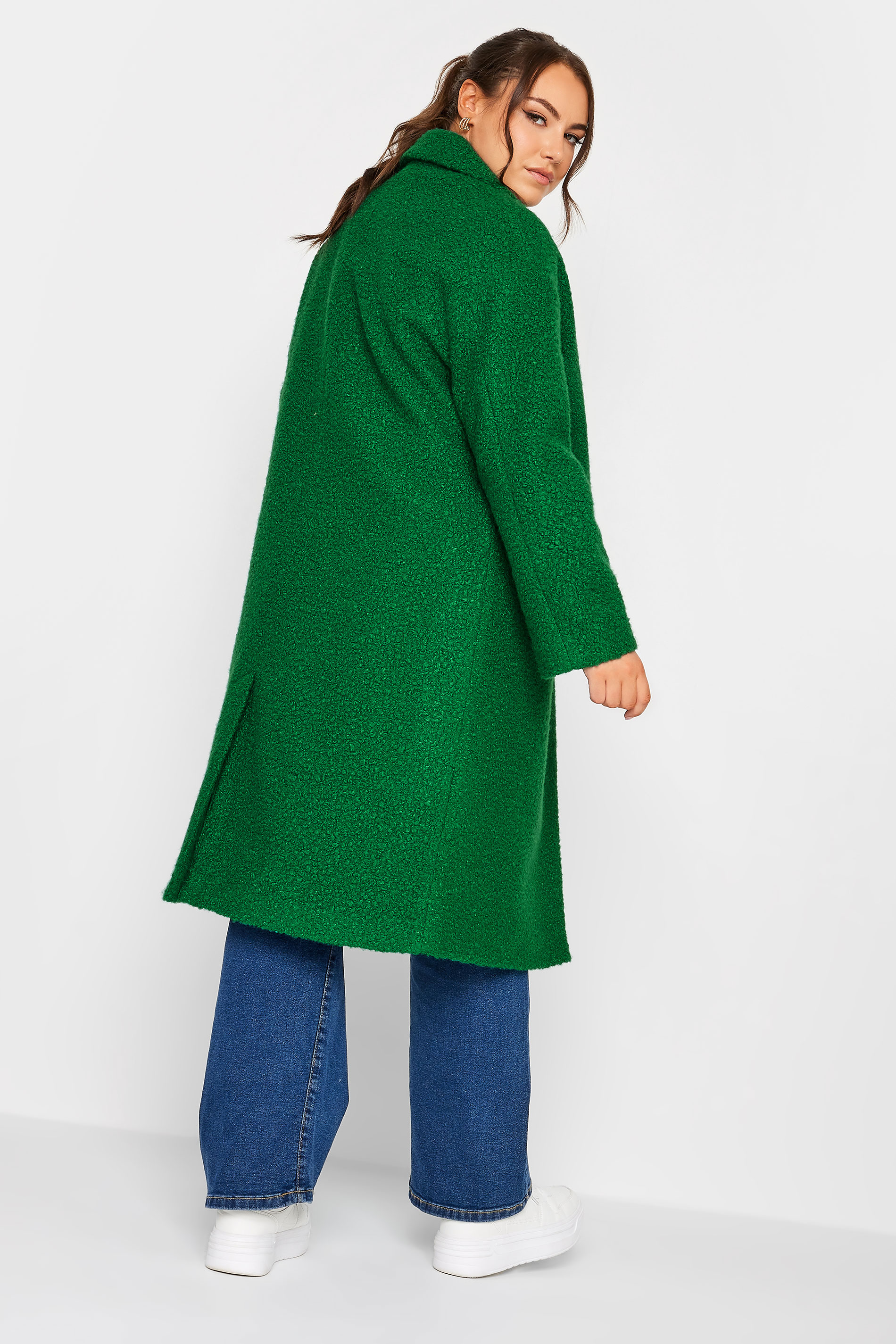 YOURS Plus Size Green Boucle Coat | Yours Clothing