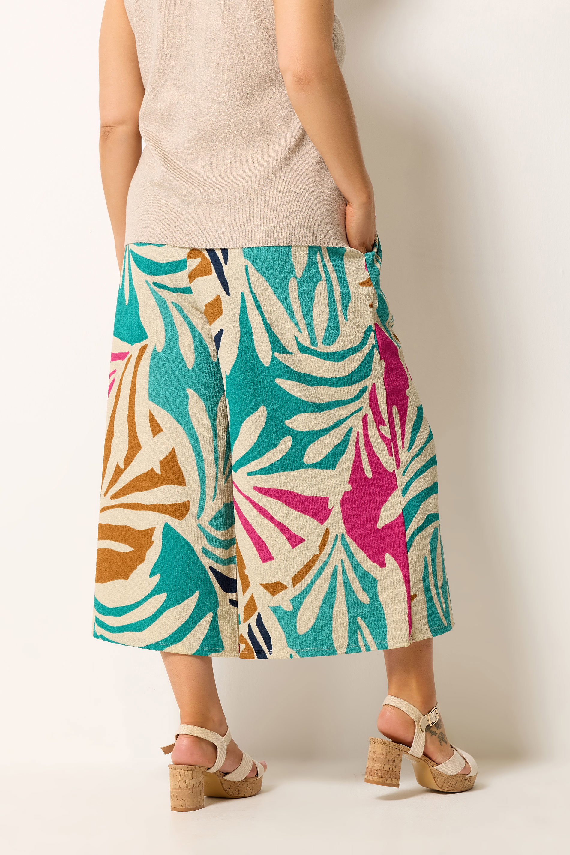 YOURS Plus Size Natural Brown Abstract Culottes | Yours Clothing 2